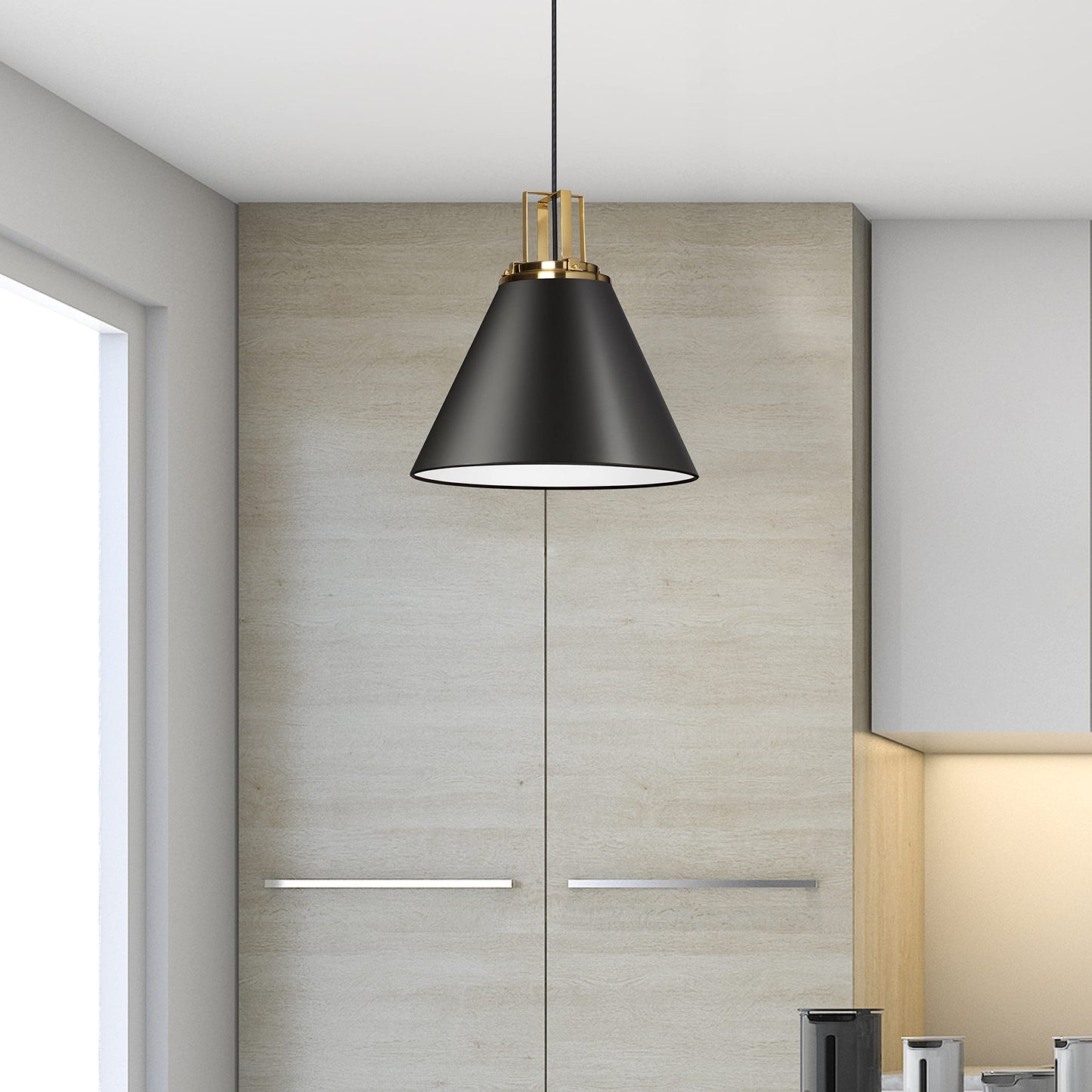 Dainolite Pendant Light SNS-141P-MB-AGB, Matte Black and Aged Brass Finish