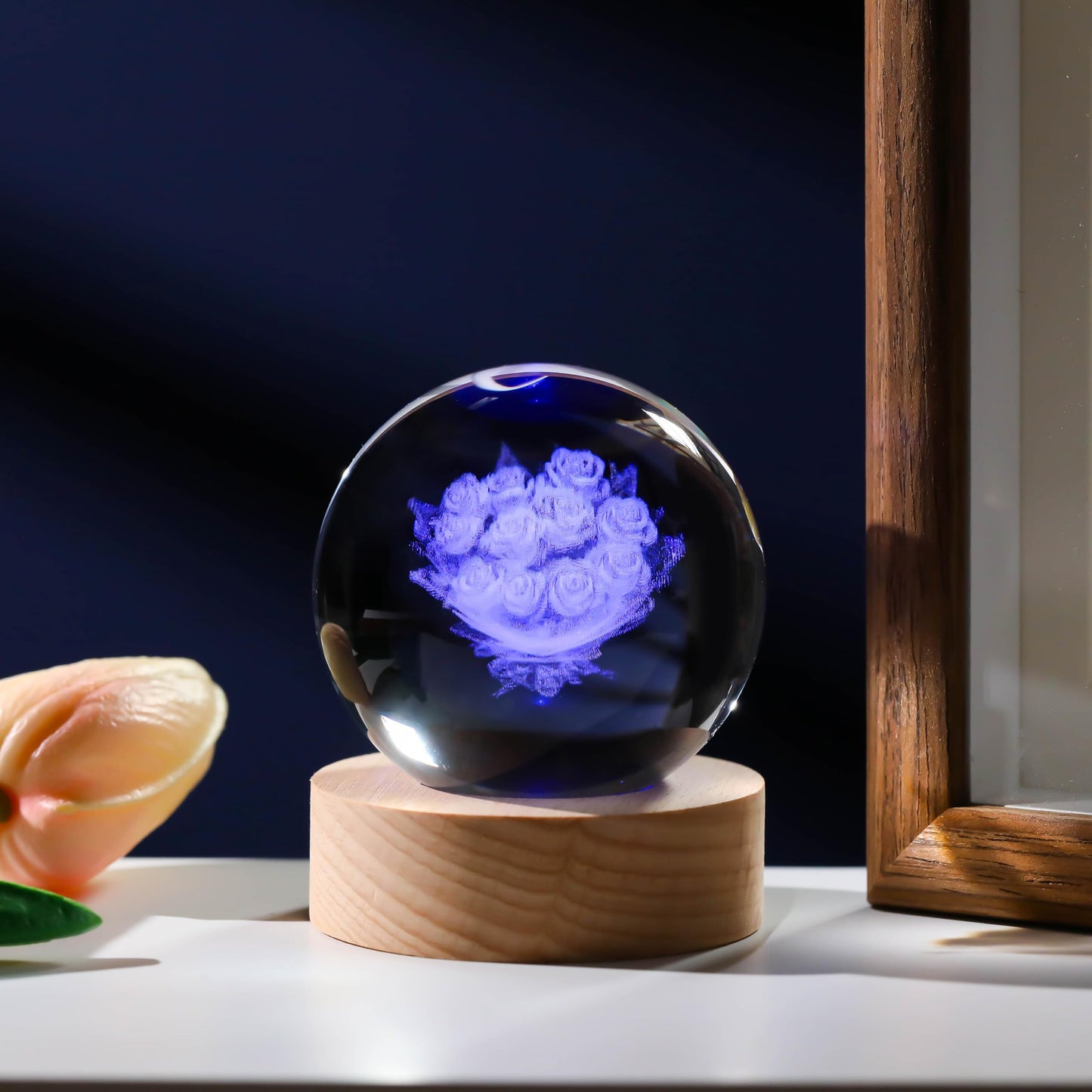 3D Rose Crystals Ball 60mm - Glass Figurine Decor I Love You Gifts for Women, Lovers, Girlfriend, Wife - Birthday Room Decoration