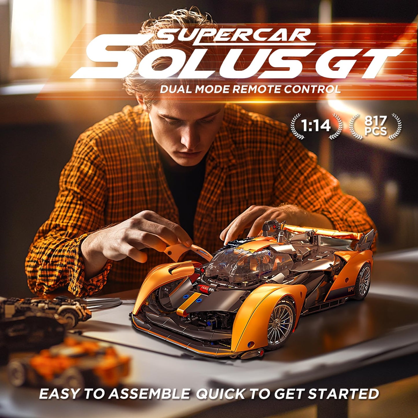 MOCBROPCS Remote Control Building Car, 1:14 Solus GT Construction Toy, Compatible with Technic Car, Collectible Gifts for 10-16 Year Olds and Adults (817pcs)