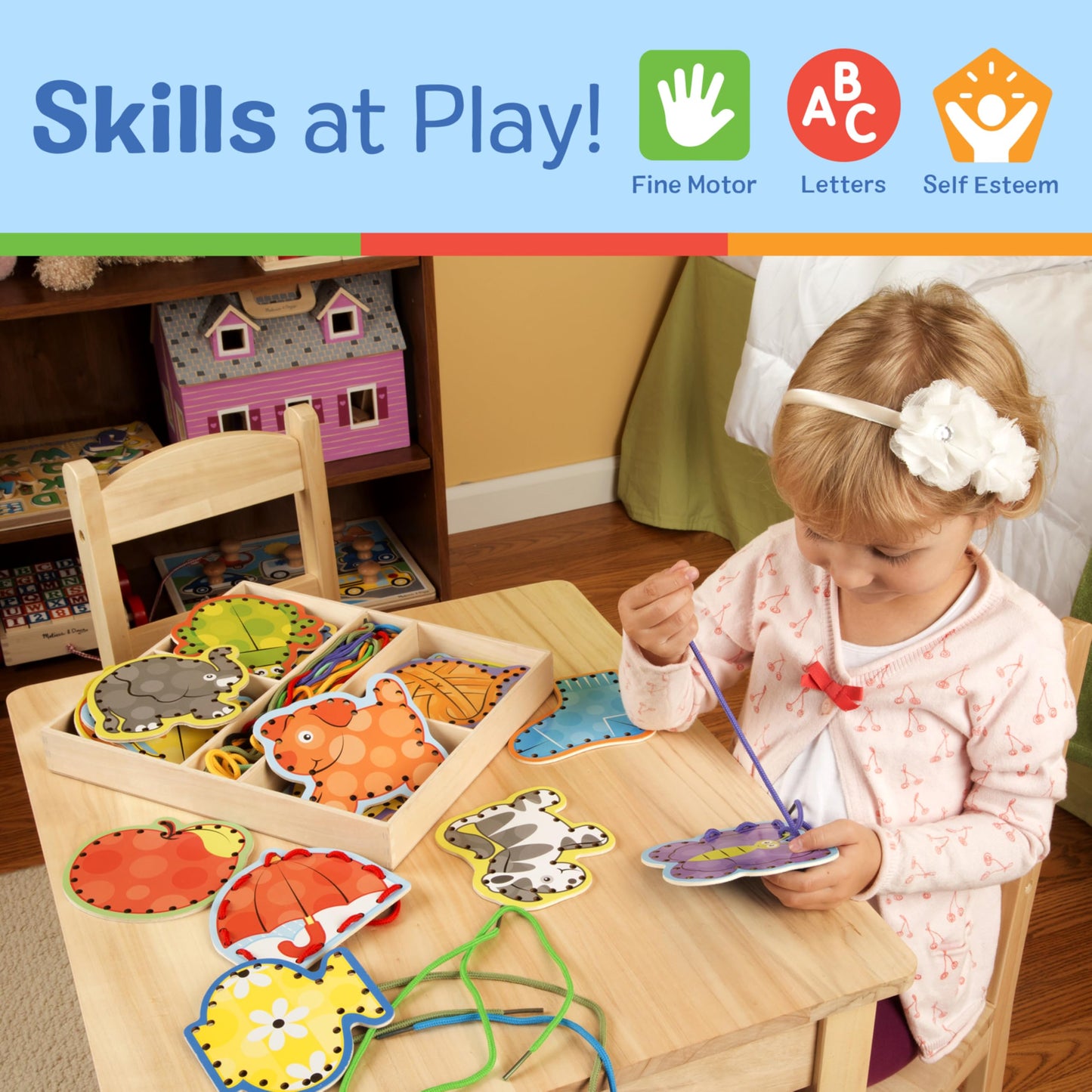 Melissa & Doug Alphabet Wooden Lacing Cards With Double-Sided Panels and Matching Laces