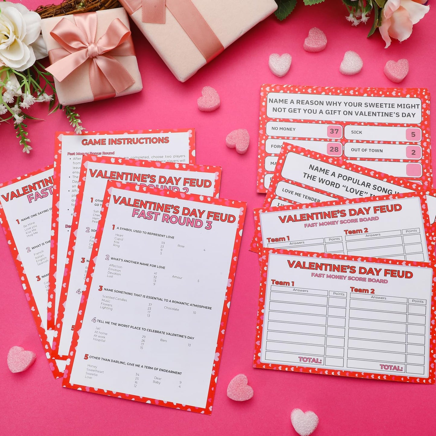 Syhood Valentine's Day Friendly Feud Game with 2 Answer Buzzers, Galentines Family Trivia Quiz Game Night, Fun Party Activities for Adults, Office, Classroom, Large Group and Team Building