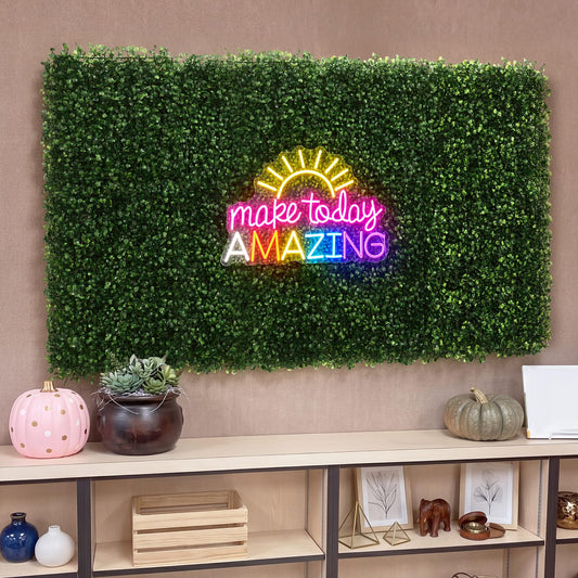 Fumete 13 Pcs Green Reading Corner Classroom Calming Corner Decor 10 x 10" Grass Wall Panels with Make Today Amazing Neon Sign Classroom Greenery Wall Decoration for Home School Party Supplies