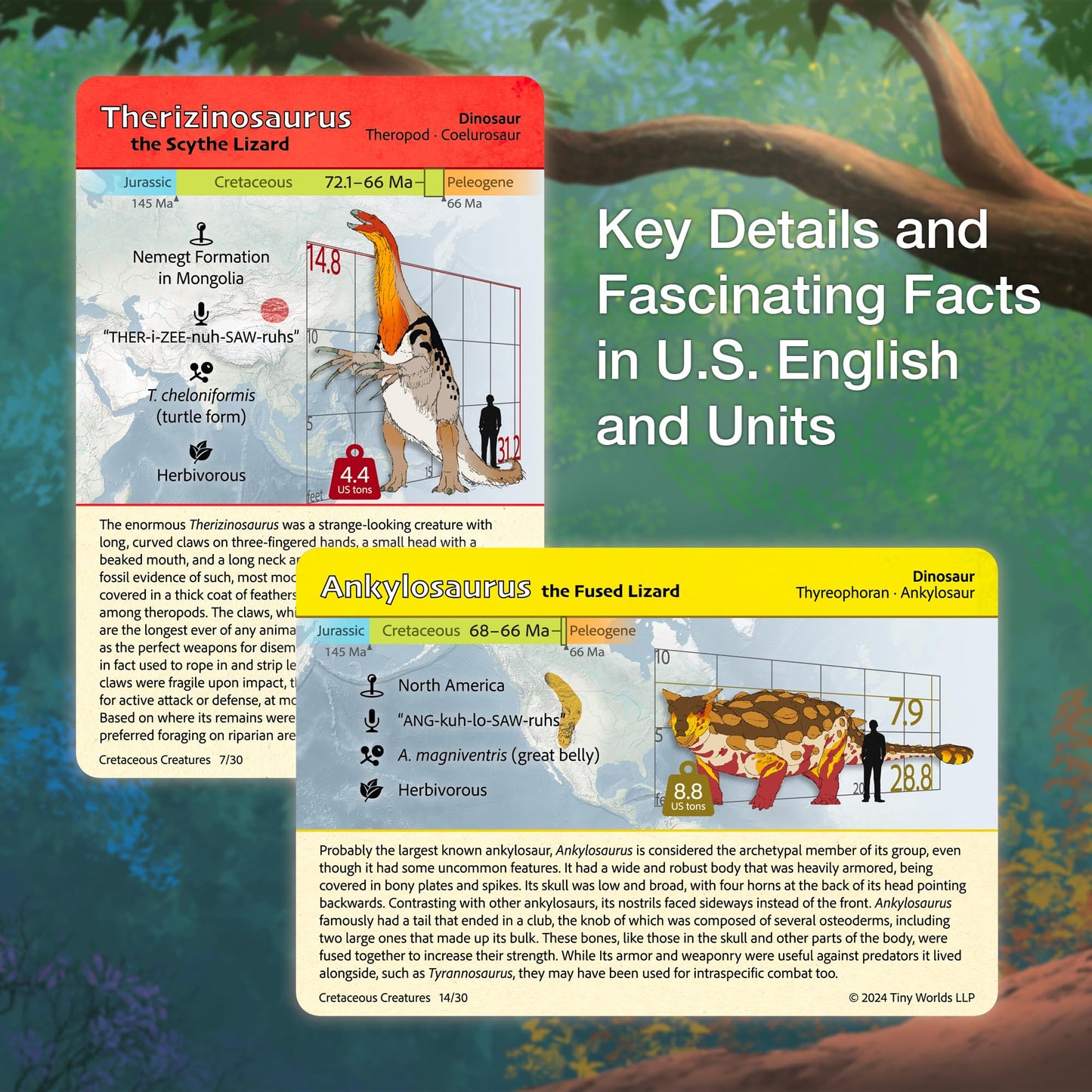 Tiny Worlds: Dinosaur Dynasties: Cretaceous Creatures Cards, Set of 30 Learning Flash Cards, Collectible Information Cards for Kids and Adults, Gifts for Children Above 6 Years Old