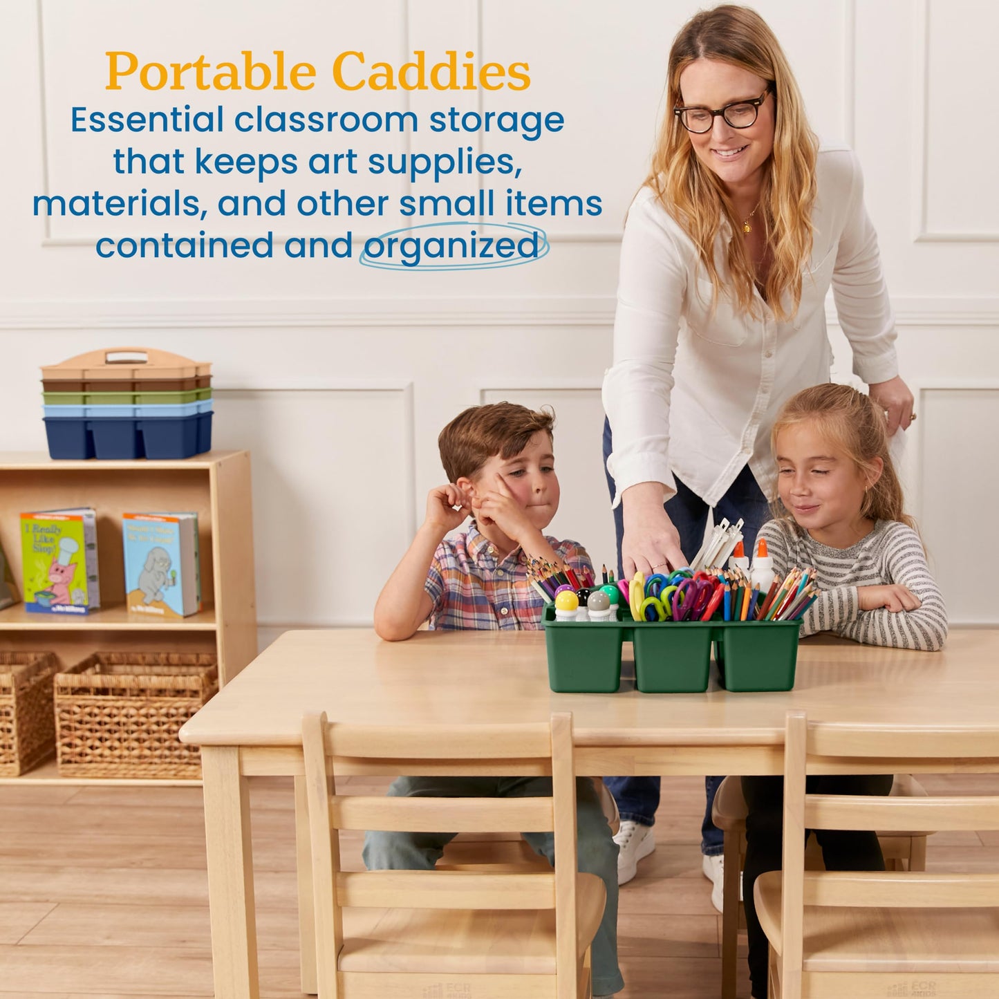ECR4Kids 6-Compartment Large Plastic Caddy, Multipurpose Organization, Earthtone, 6-Pack
