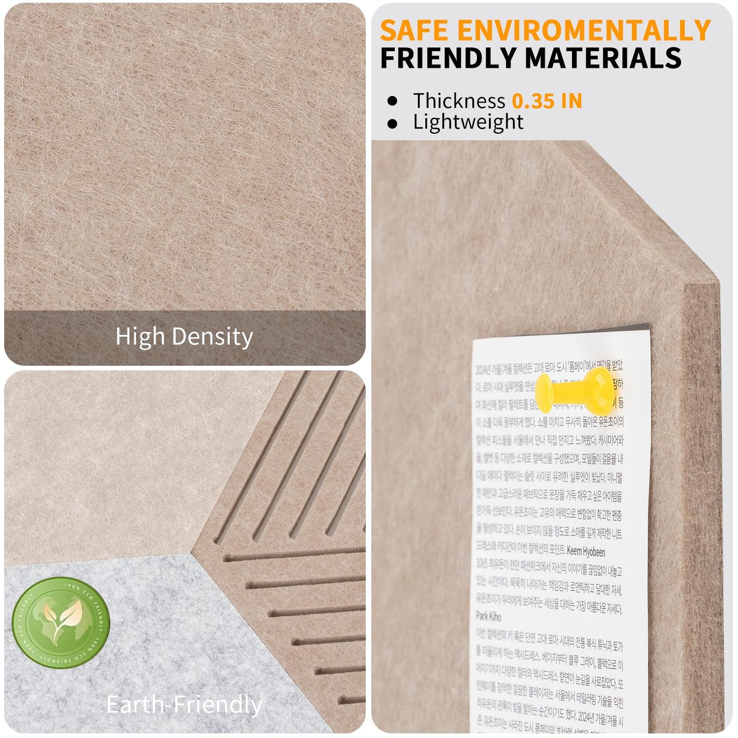 10 Pack Hexagon Cork Board Tiles Alternative, 12'' Fully Self-Adhesive Modern Felt Bulletin for Wall Decor, Frameless Pin Board for Office, Renter-Friendly Decorative Hexagon Corkboard with 30 Pins