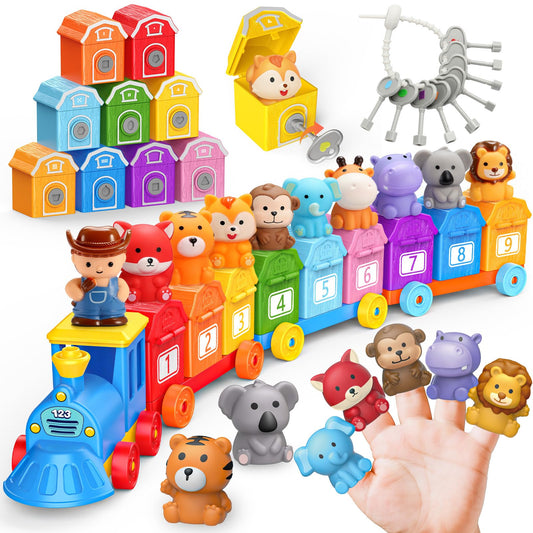 Animal Montessori Learning Toys for 2 3 4 5 Year Old Kids, Toddler Animals Train Locks & Keys Matching Toys Counting & Sorting Trains Set, Preschool Toy Boys Girls Christmas Birthday Gifts Age 2-4 3-5