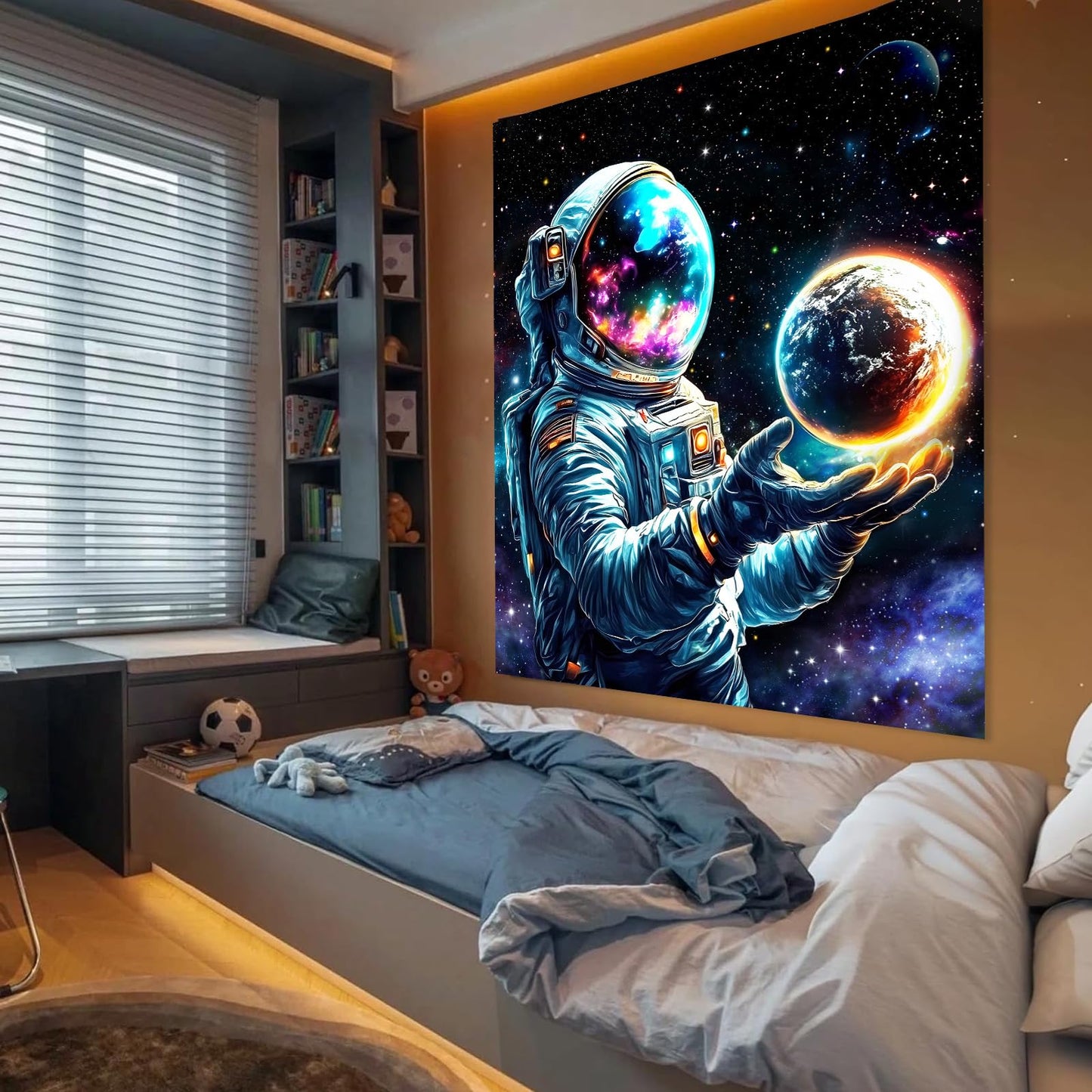 Apdidl Space Galaxy Poster Decor Tapestry for Bedroom, Astronaut Cool Planet Wall Hanging, Fantasy Outer Space Wall Tapestries Men, Funny Art Poster Aesthetic for Boys Guys Gamer Living Room 51" X 60"