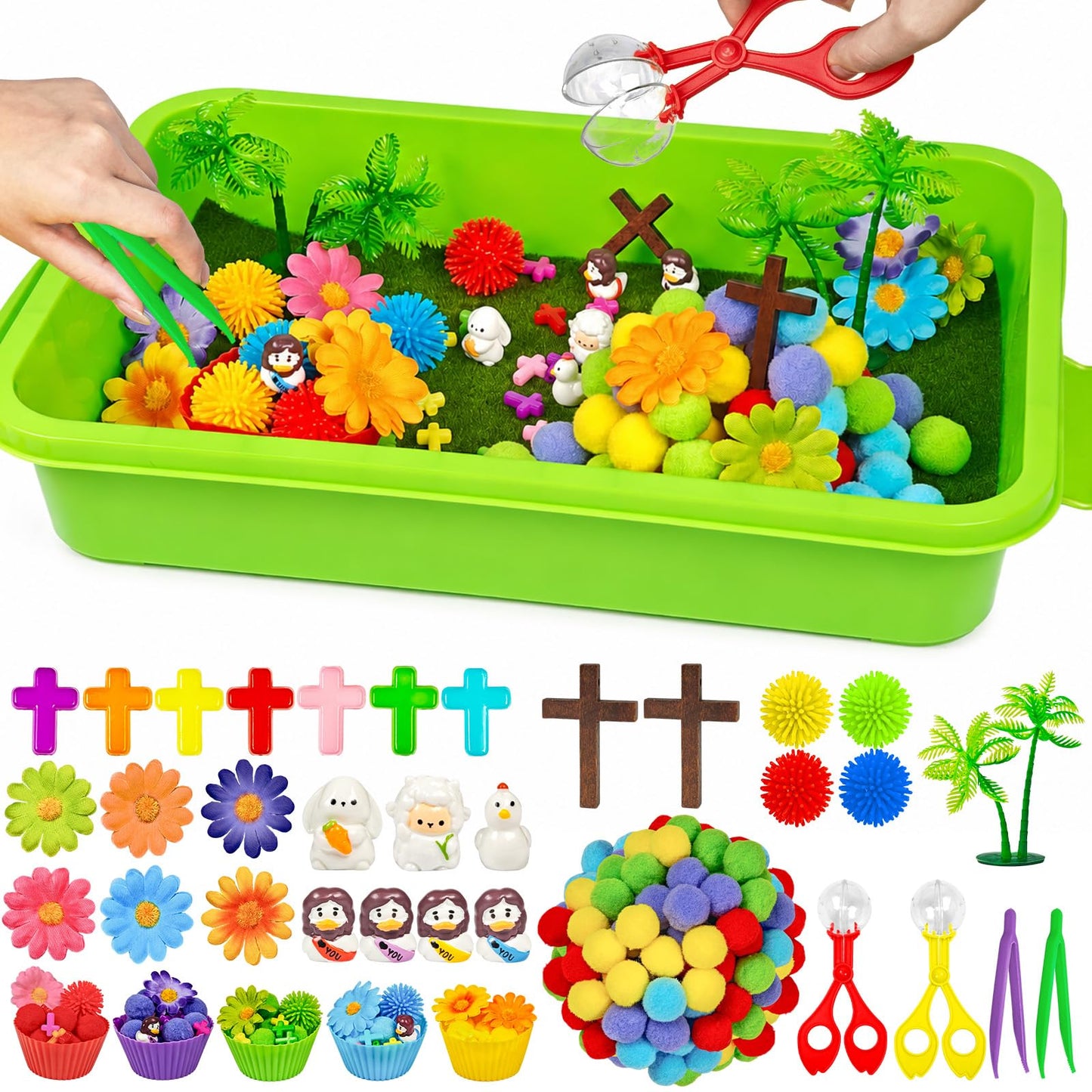 Cinrobiye 209 Pcs Christian Theme Activity Fillers Set with Storage Box, Religious Cross and Faith Inspired Accessories, Bible Activity Materials, Sunday School Supplies, Church Classroom Resources