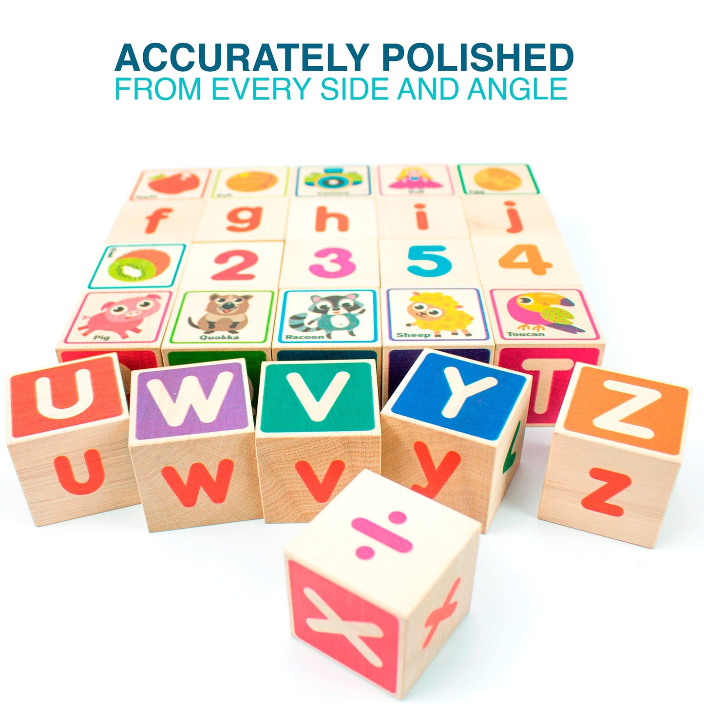QUOKKA Wooden Blocks for Toddlers 1-3 - 26 Counting ABC Learning Baby Blocks for Kids 3-5 Year Olds Stacking Alphabet Wood Toys for 2-4 Ages - Developmental Toys with Letters Numbers from 12-18 Month