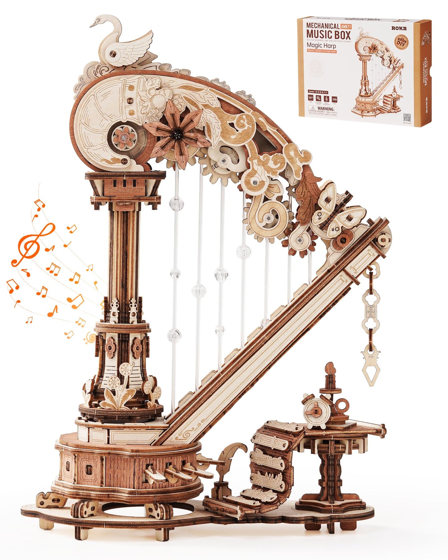 ROKR 3D Wooden Puzzles for Adults - Magic Harp Music Box, Mechanical Model Kit Self-Playing Musical Instrument, DIY Craft Kits, Home Decor & Birthday Gifts, Hobbies for Men Women