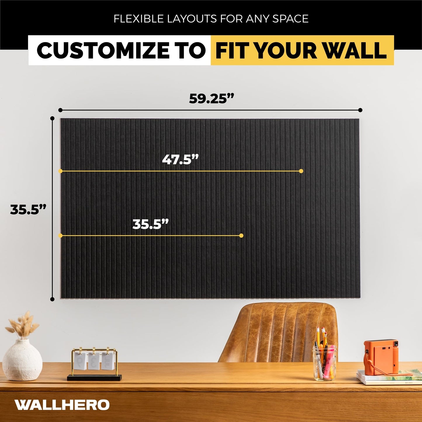 WALLHERO Large Bulletin Board, Tack Board, 59"x36" | 15 Pack | Wall Pin Board, Cork Board Alternative for Walls, Tablero de Corcho para Pared, Cord Board for Wall (Black Slats)