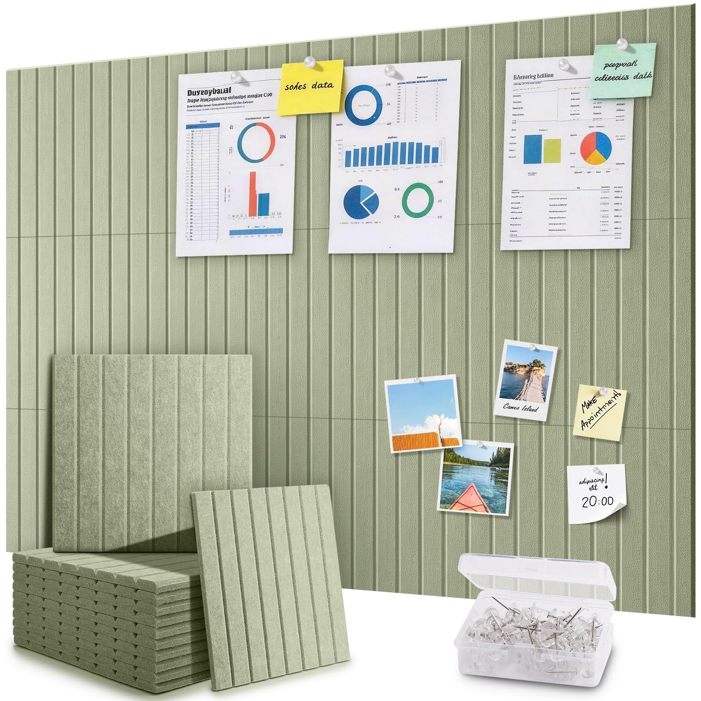 48" x 36" Large Cork Bulletin Board Tiles, Peel and Stick Felt Wall Panels for Vision, Message Center, Picture and Prayer Board for Office, Dorm, Room and Desk Decor(Sage Green)
