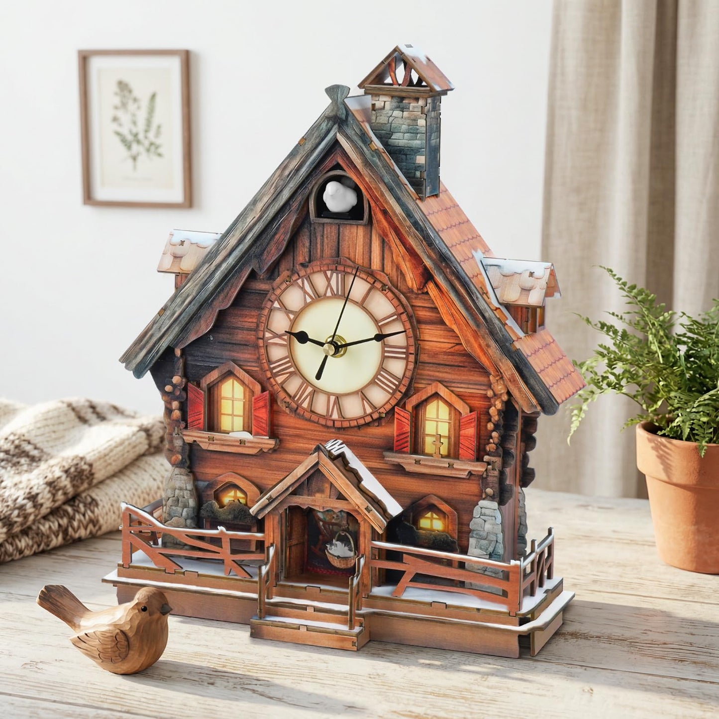 3D Puzzle for Adults Clock,Swiss Chalet Cuckoo Clock Model Kit-Mechanical DIY Pendulum Clock with Roman Numerals-Desk Home Office Decor Personalized Gifts for DIY Lover