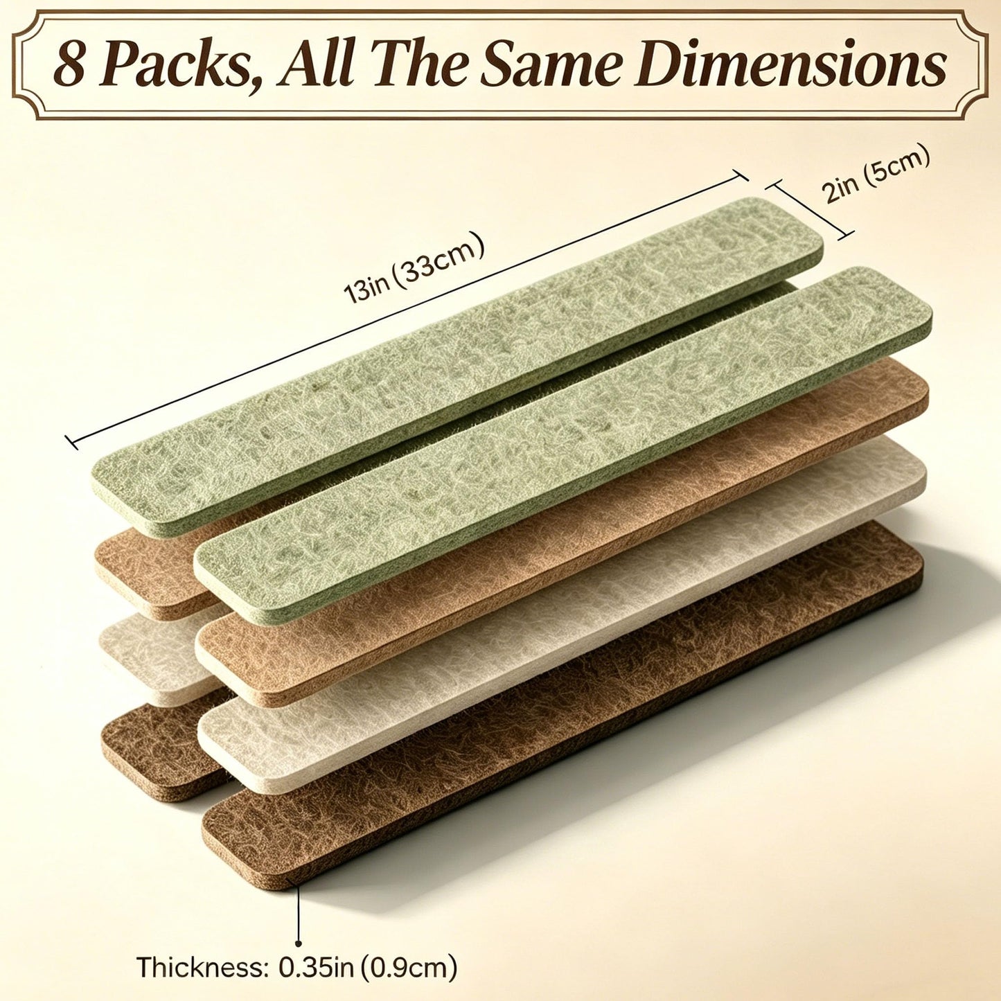 Felt Strip Bulletin Board,8-Pack Cork Board Alternative Bar Strips Boards–13" x 2" Felt Wall Tiles with 48 Push Pins&48 Adhesive Tapes,Removable Adhesive Install Felt Pin Board for Wall,Home Office