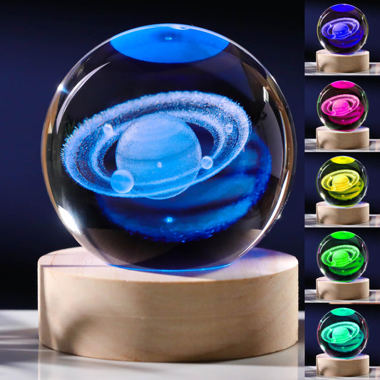 Precious Memorial 3D Saturn Crystal Ball with LED Touch Base, Crystal Material, Saturn Color, Decorative Astronomy Gift