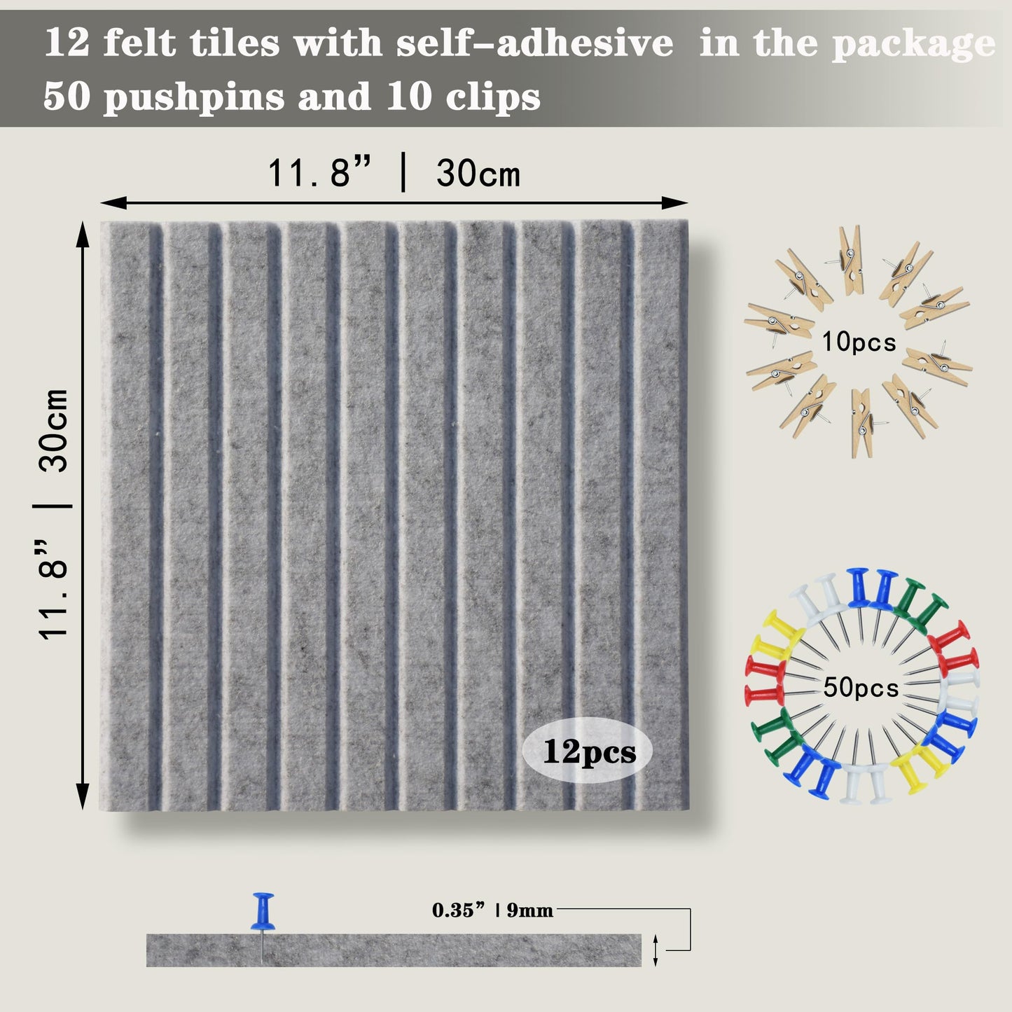 YOUDEFUL Large Cork Board Alternative-12 Pcs Self-Adhesive Felt Bulletin Board Tiles, Felt Pin Board Cork Board Tiles for Home Office Wall Decor, Tack Board 47"x35" (Light Grey