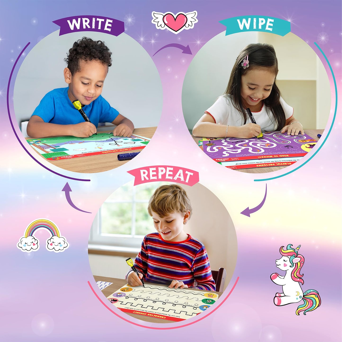 Skillmatics I Can Write Unicorns - Reusable Preschool Learning Activities, Educational Toy and Game, Back to School Supplies, Gifts for Students, Kids, Toddlers Ages 3, 4, 5, 6