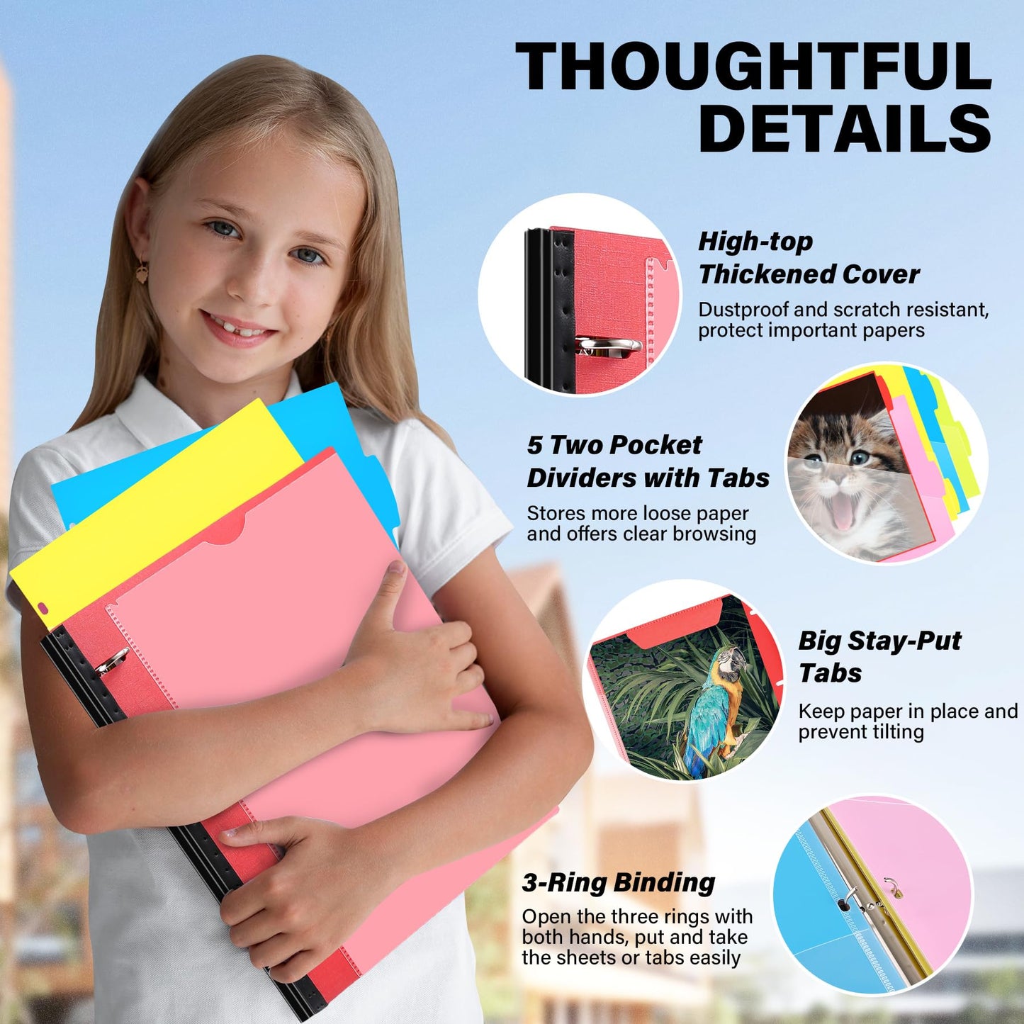 WOT I Telescoping Project Organizer, Refillable Binder with Dividers and Pockets, 13 Pocket Folders, 1 Inch 3 Ring Binder, Red