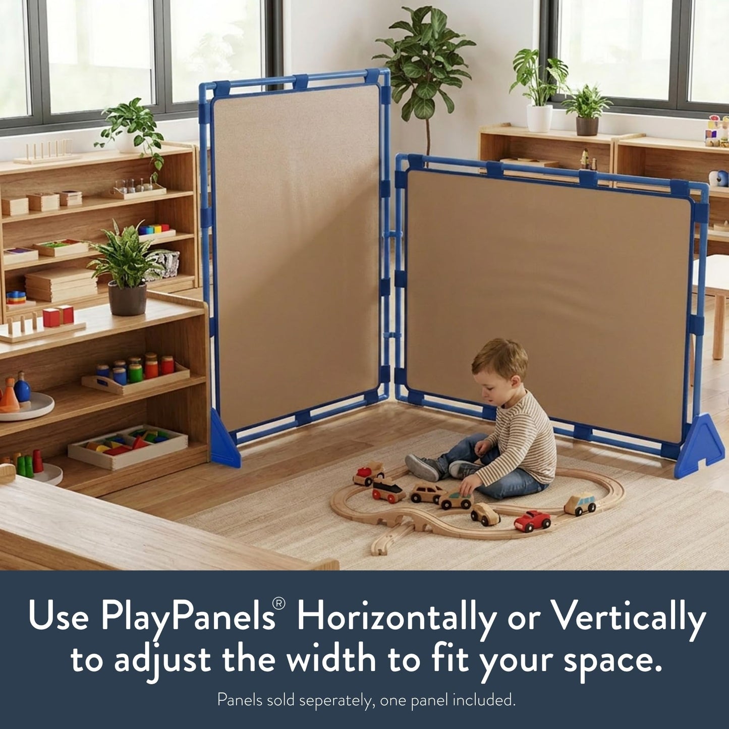 Children's Factory Big Screen PlayPanel, Kids Room Divider, Classroom Privacy Screen, Cantilever Feet Included, Almond
