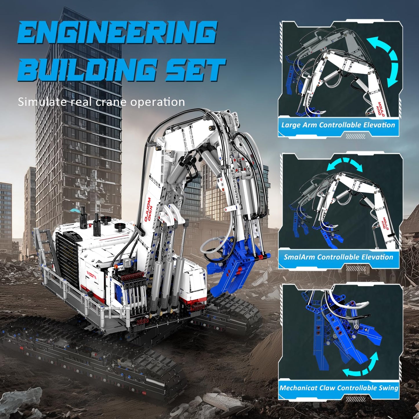 Mould King Mobile Demolition Crane Construction Set, APP Control Motorized Excavator Truck Building Blocks Kit, DIY Assembly STEM Car Toys for Adults - Perfect for Creative Play and Learning (4195+)
