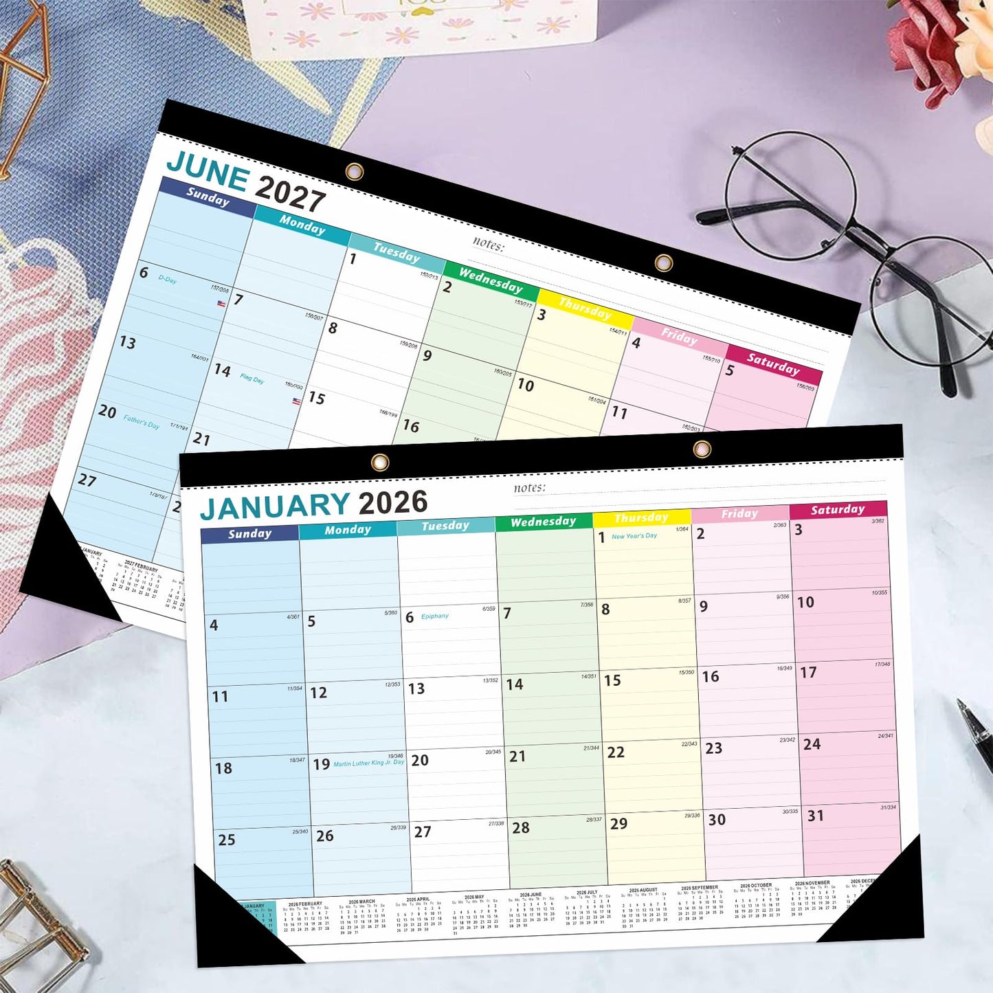 ZTX Desk Calendar 2026-2027 Calendar Desk Calendars 2026-2027-18 Month Planner Big 17"x12" Jan.2026-Jun.2027 Clear Plastic Cover for Home Office School Colorful