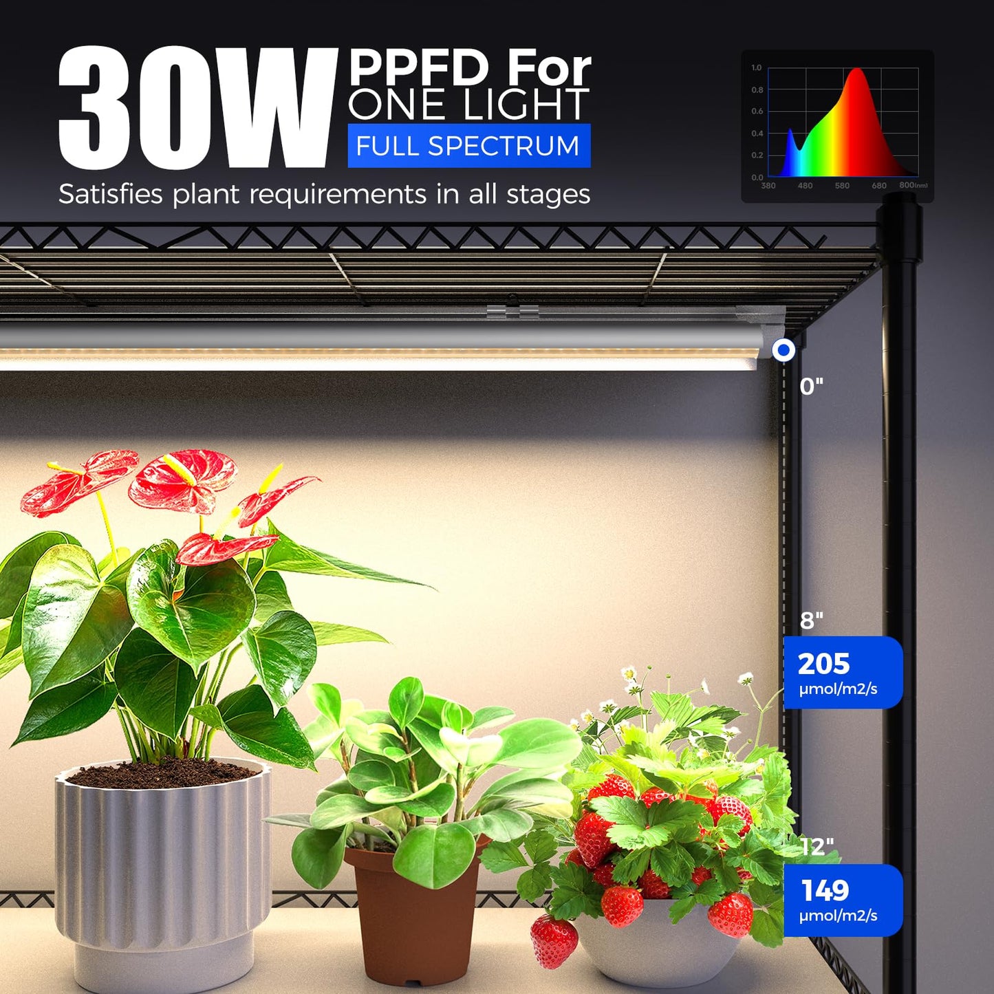 Barrina CX6 Plant Stand with Grow Lights, 3FT T8 30W, Metal, 6-Tier, 35.4inx13.8inx70.9in, Black Stand