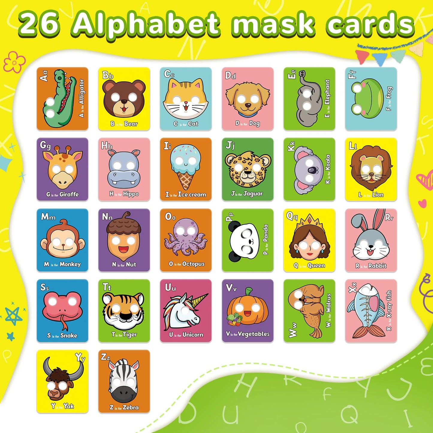 Broytain Alphabet Flash Cards,Giant ABC Animal Flash Cards for Toddler 3-5,26 Lowercase and Uppercase Letter Cards,Educational Learning Games for Kids,Preschool Kindergarten Toys