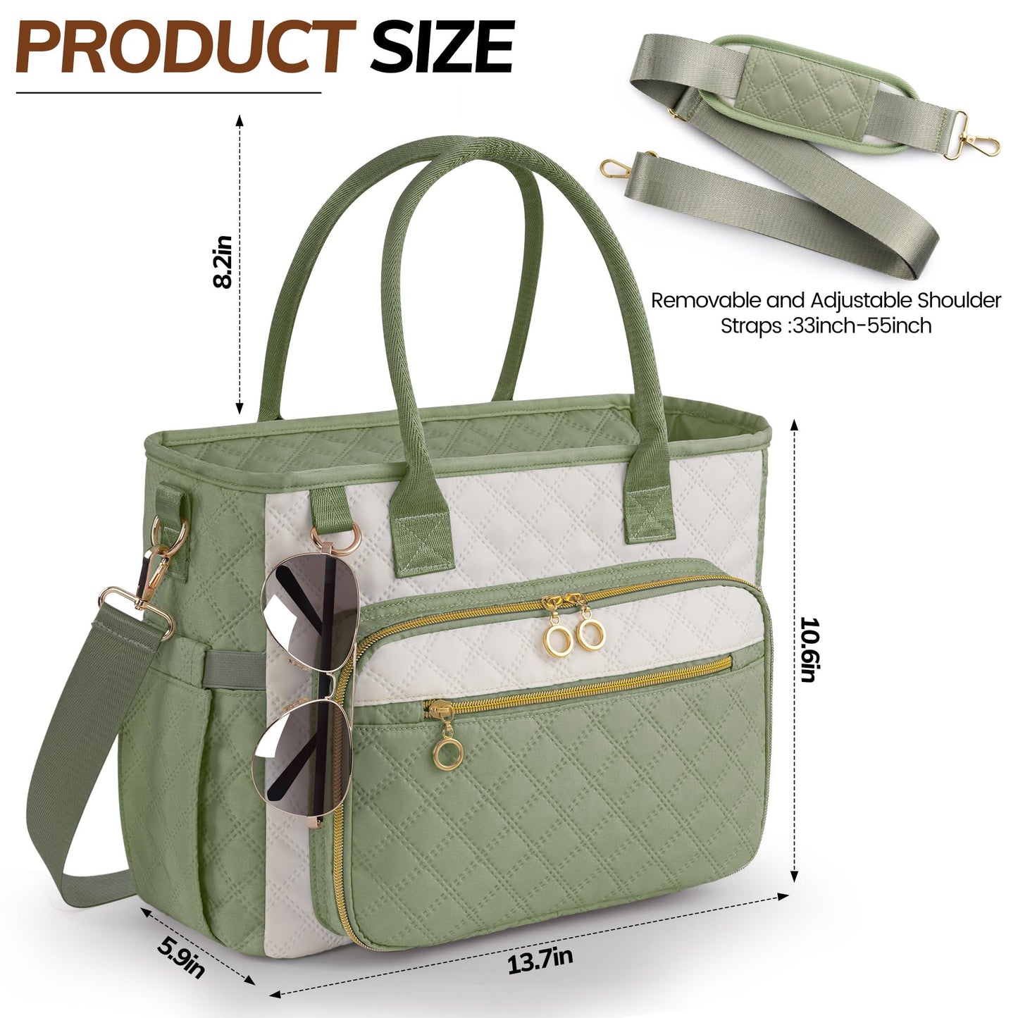 Large Bible Bag with Bible Cover Case for Women，Church Tote Bag Travel Bag Diaper Bag with Shoulder Strap for Teachers, Nurses, Moms, Bible Lovers(Green)