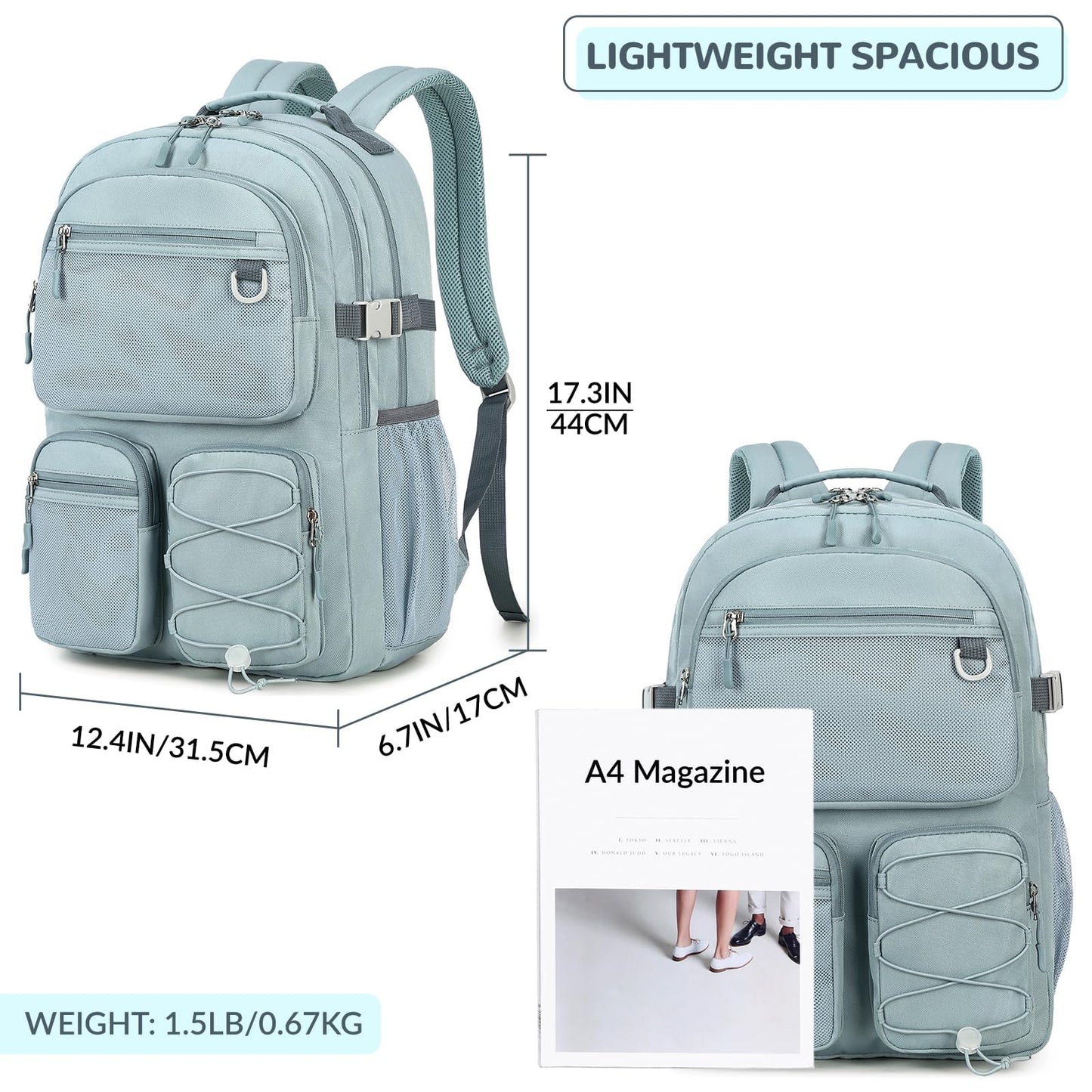Lohol Water Resistant Backpack with Mulitiple Pockets for School Travel Outdoor College, 15.6 inch Laptop Daypack for Men and Women (Blue)