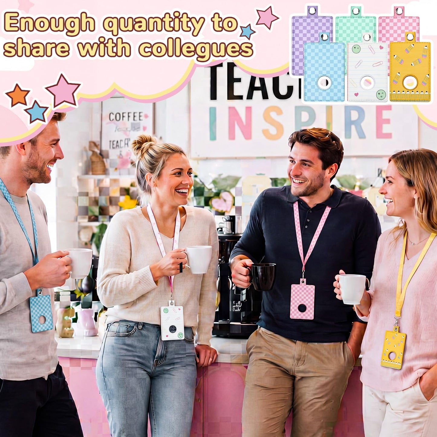 Gueevin 6 Pcs Teacher Alarm Badge Holder 4.2x2.8 Inch Checkerboard Alarm ID Badge Holder for Teachers Educator Staff School Teacher Appreciation Gift
