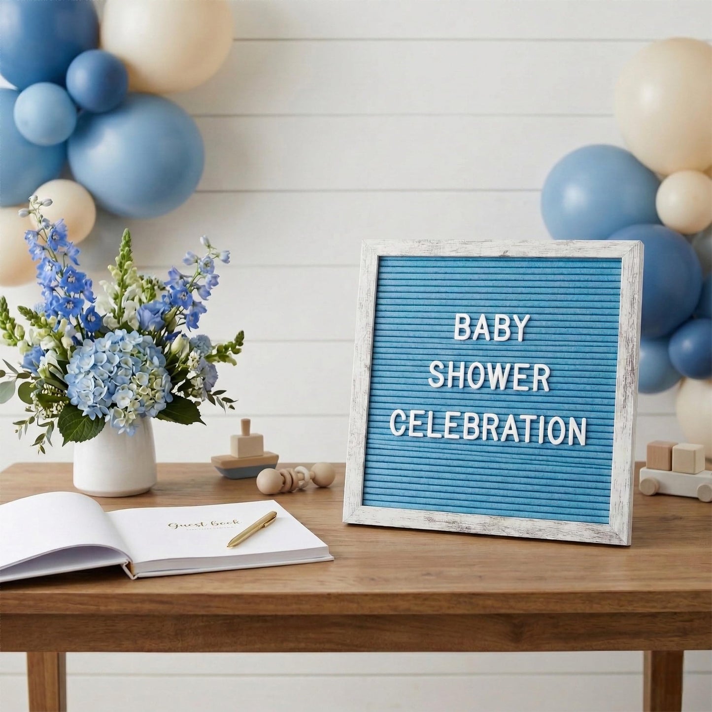 C CRYSTAL LEMON Blue Felt Letter Board 10x10in – Includes 336 Letters, Numbers & Symbols – Changeable Message Board with Rustic Wooden Frame for Home, Office & Events