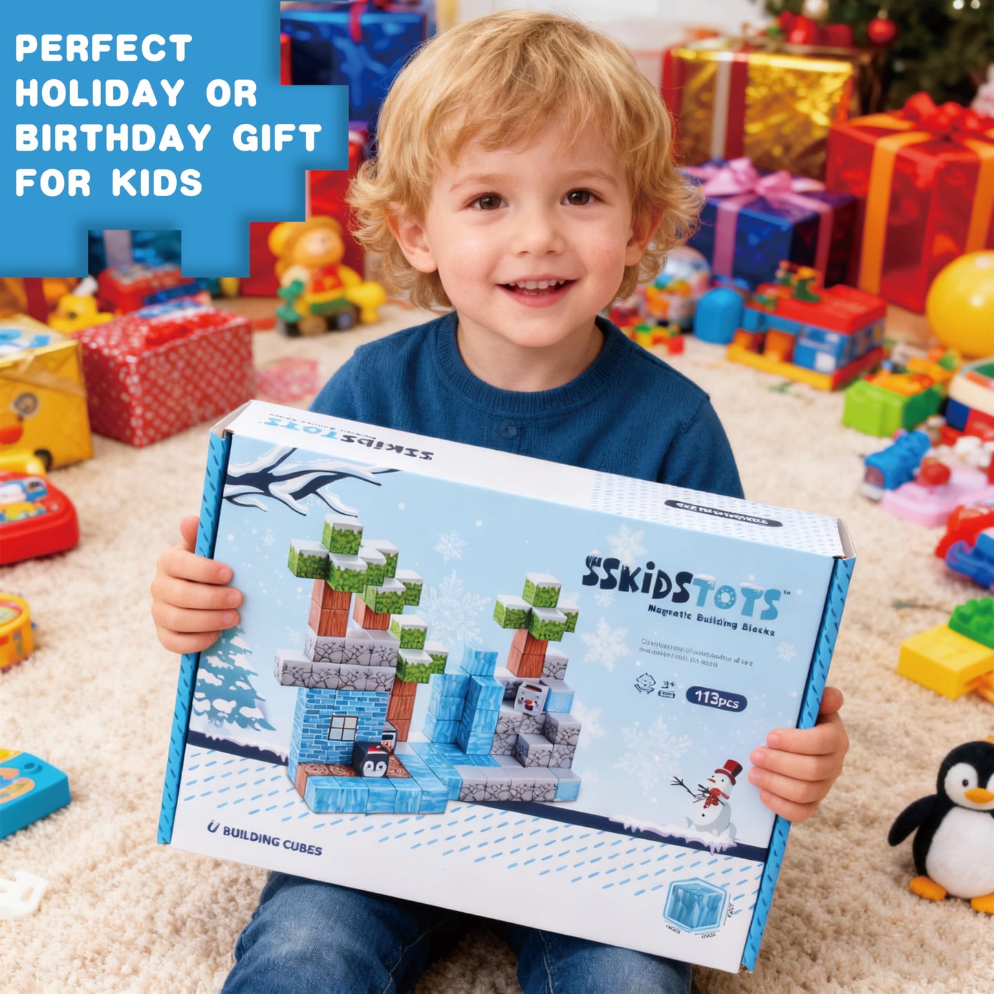 113PCS 1'' Magnetic Blocks, Magnetic Building Cube Toys for Kids, STEM Montessori Stacking, Sensory Education Toys for Toddlers Building World Set, Christmas Birthday Gifts for Kids Age 3 4 5 6 7 8+