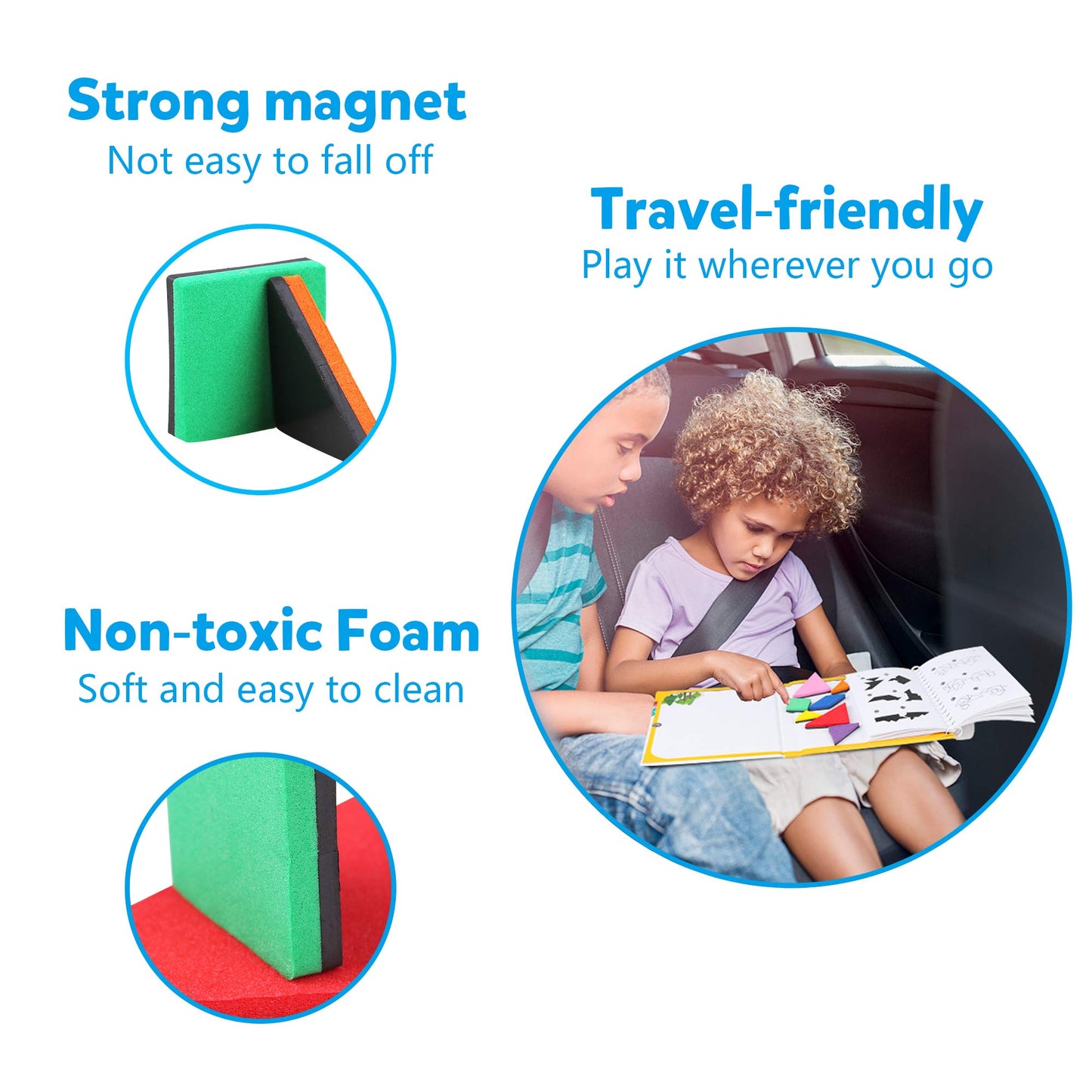 Vanmor Travel Tangram Puzzle - 3 Sets of Magnetic Tangram with 240 Solution - Montessori Shape Pattern Blocks Jigsaw Road Trip Games IQ Book Educational Toy Brain Teaser Gift for Kids Adults Challenge