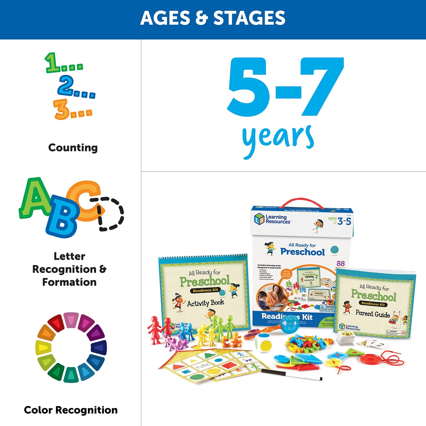 Learning Resources All Ready For Preschool Readiness Kit - 60 Activities Set, Ages 3+, Kindergartner Preparation Kit, Preschool Homeschool Curriculum