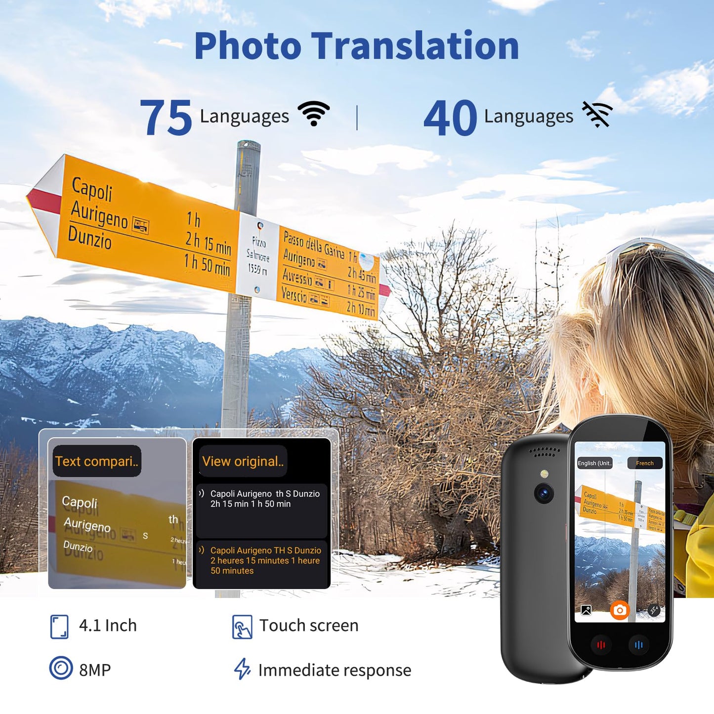 Ai Language Translator Device No WiFi Needed, Upgraded ChatGPT Translator, 150+ Languages Instant Two Way Translator Device, Offline/Recording/Photo/Voice Translatio for Business Learning