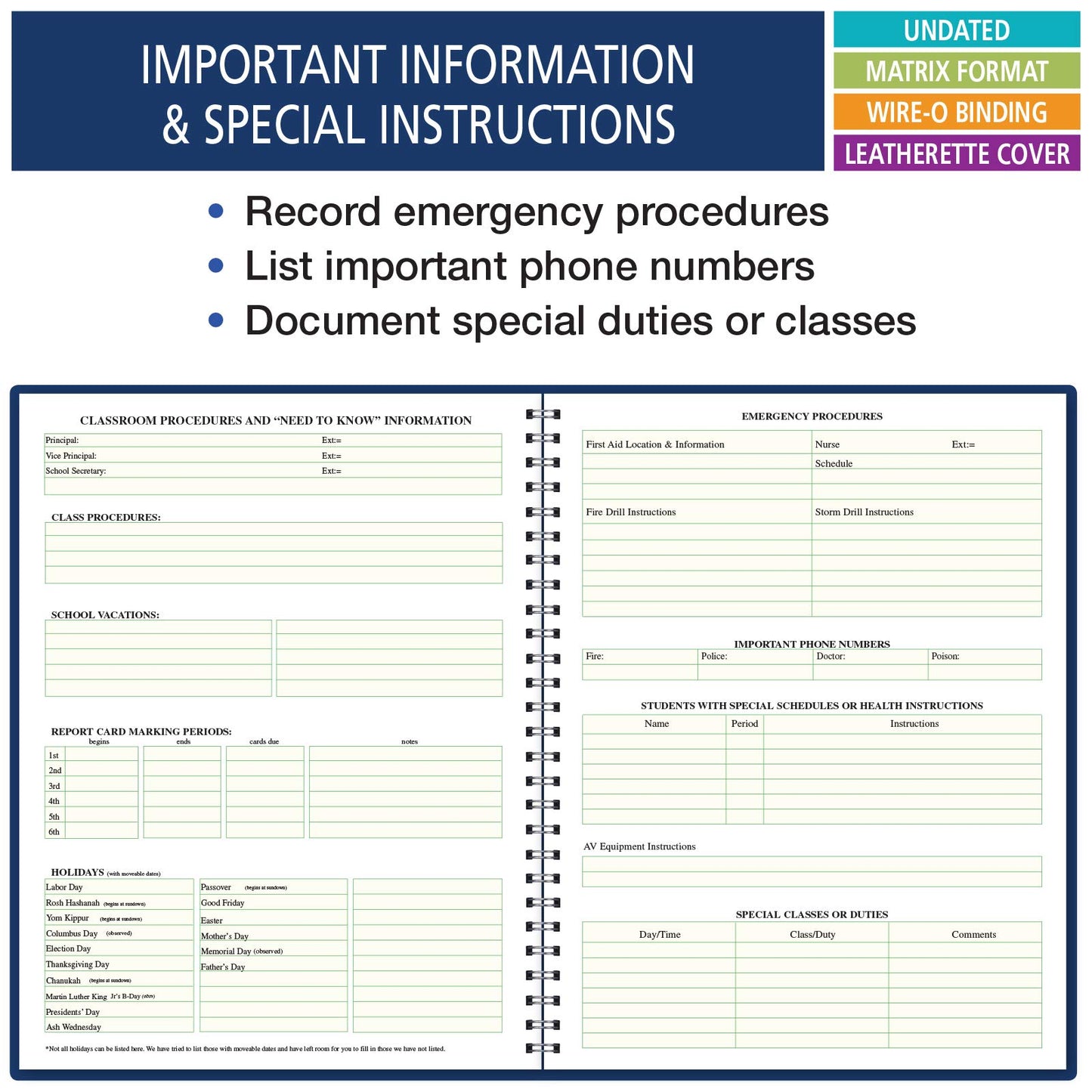 Elan Publishing Company Combination Plan and Record Book - 8 Period Teacher Lesson Planner (PR8-1035) - PR8-1035