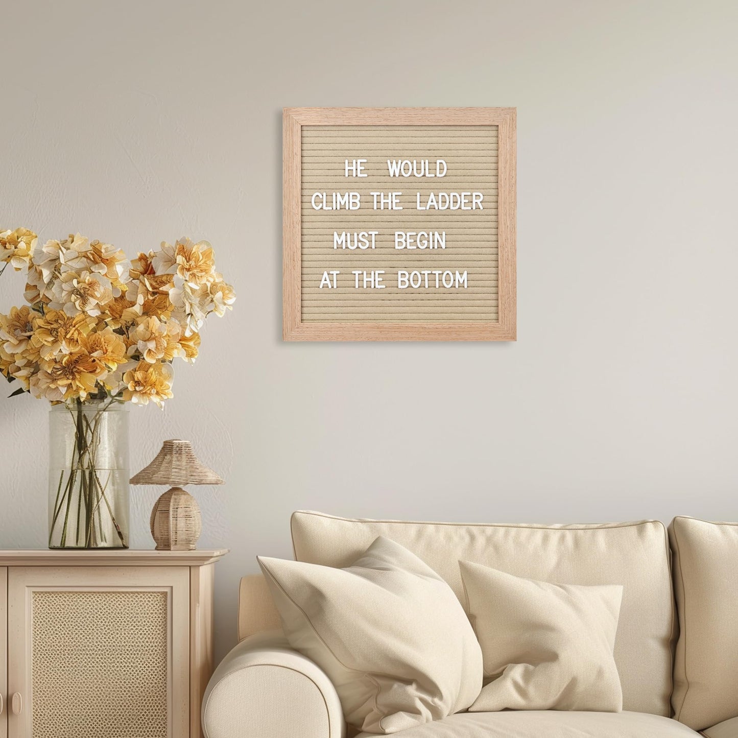 Felt Letter Board with 294 Letters, Numbers, Symbols - 10x10 inch Changeable Message Board with Wooden Frame Wall Mount (Beige)