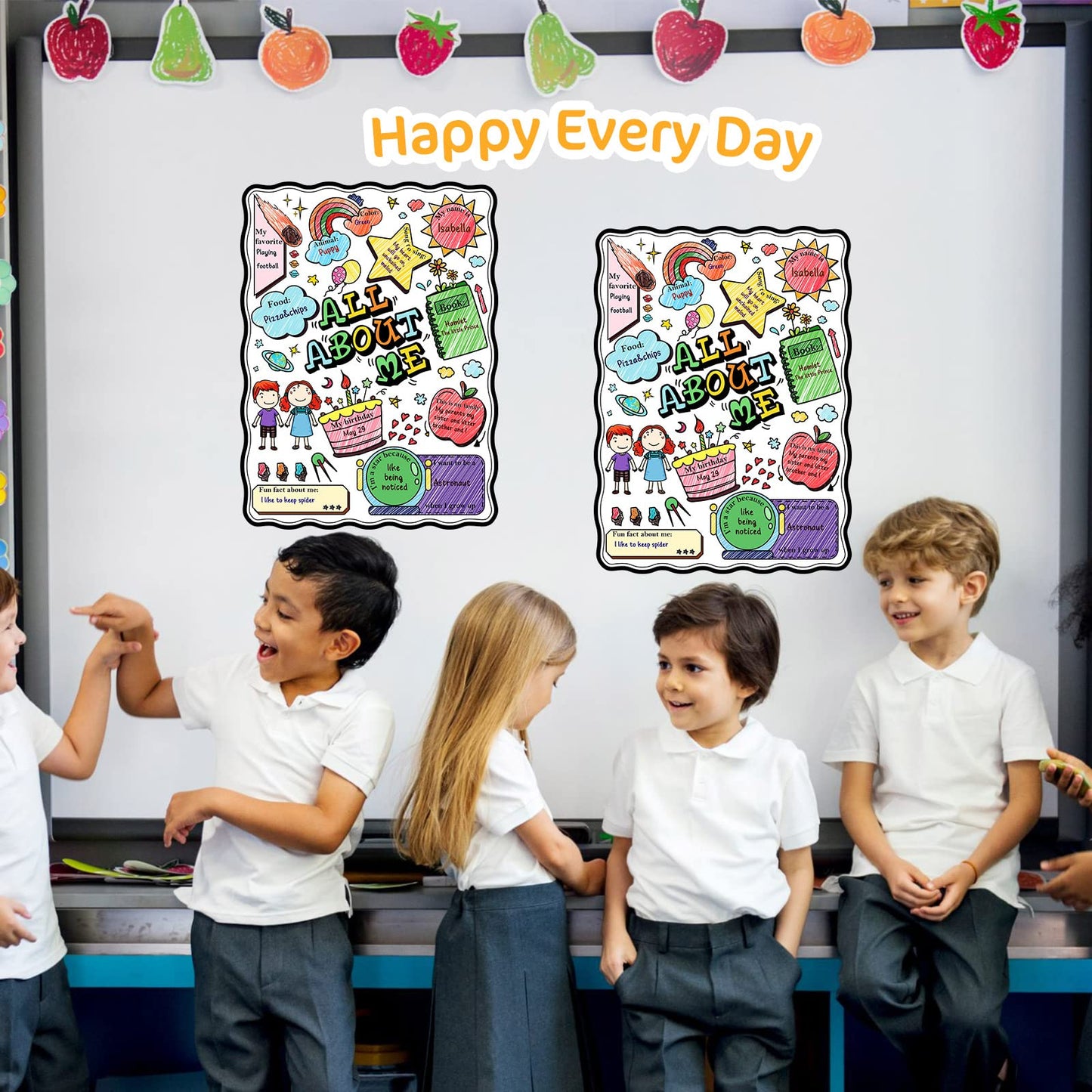 Pajean 50 Pcs All About Me Posters Student Activity Kit - Star Student Poster for Classroom Must Haves - First Day of School Activity for Kindergarten & Elementary