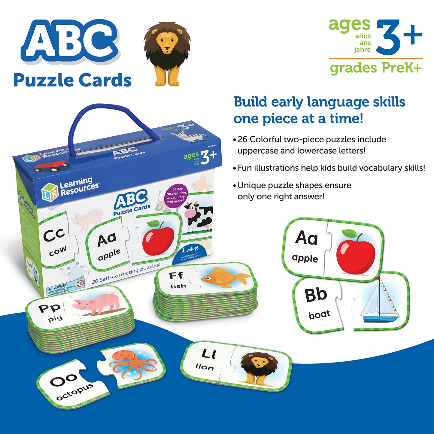 Learning Resources ABC Puzzle Cards, Kindergarten Readiness, Self Correcting Puzzles, Alphabet Learning Games, Puzzles for Toddlers, Ages 3+