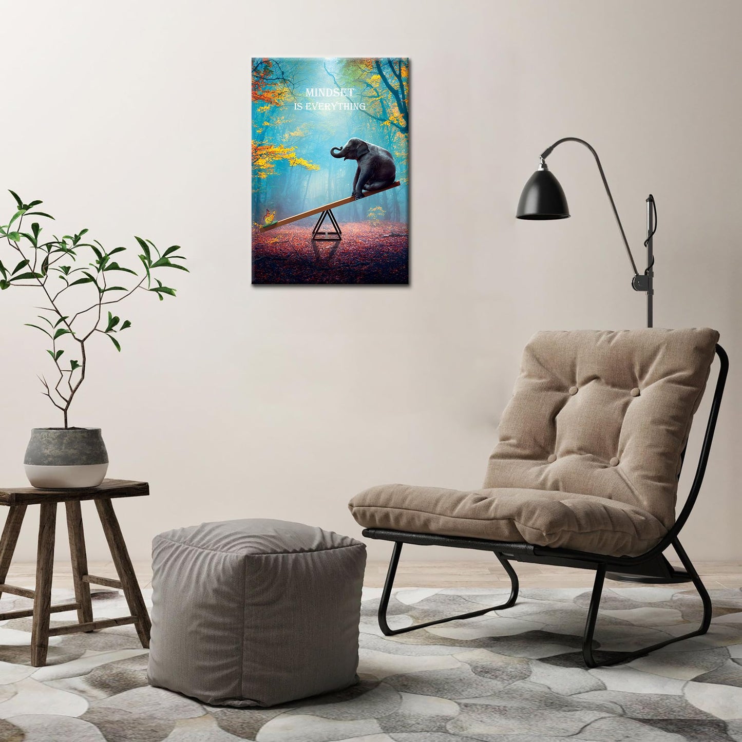 SKASNFAI Elephant Wall Art Mindset Motivation Office Wall Canvas Animals Poster Framed Artwork for Living room Ready to Hang (12x16 inch)