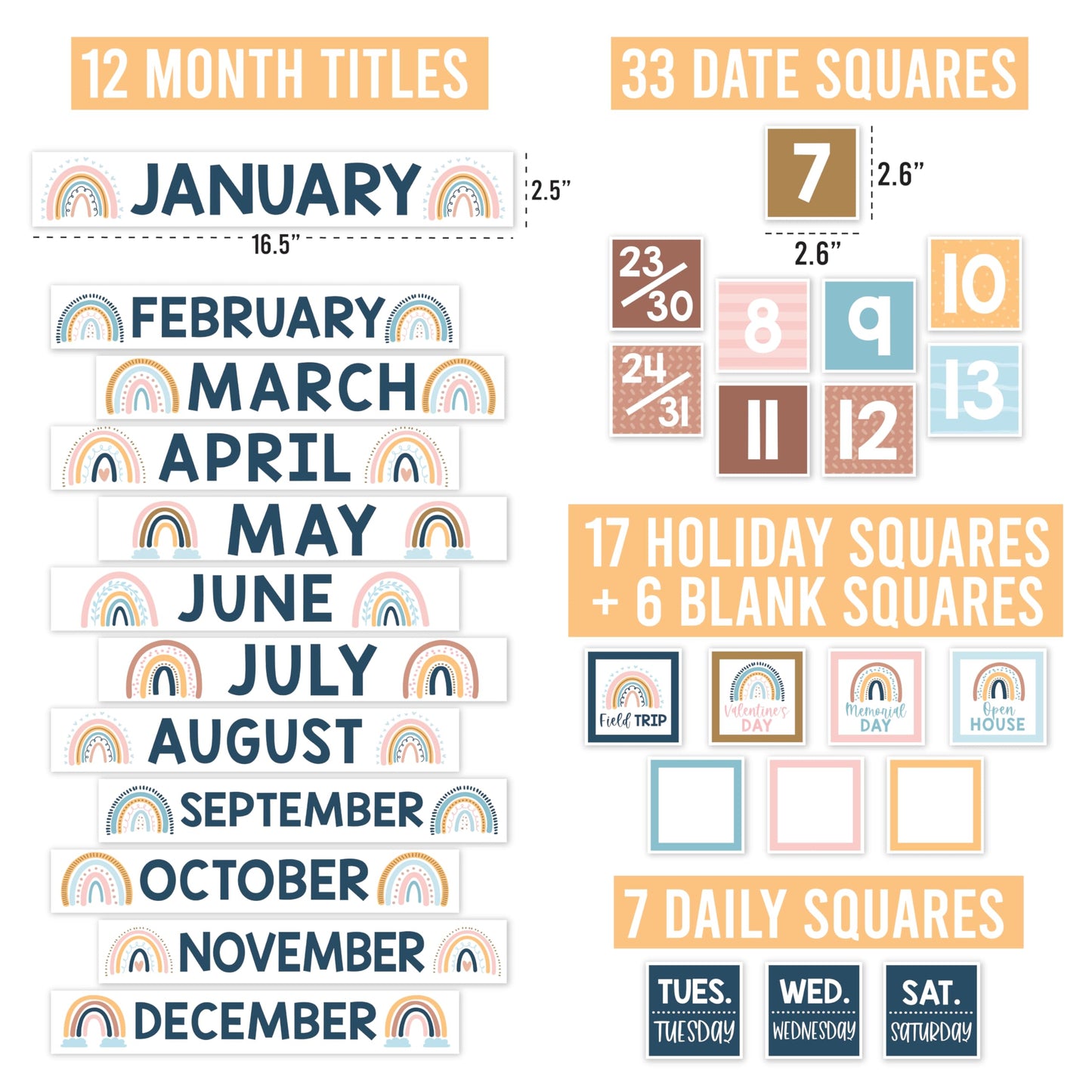 Hadley Designs Classroom Calendar Set Bulletin Board Decorations - Boho School Calendar for Classroom Decor, Kindergarten Preschool Elementary Teacher Must Haves, Homeschool & Daycare Essentials