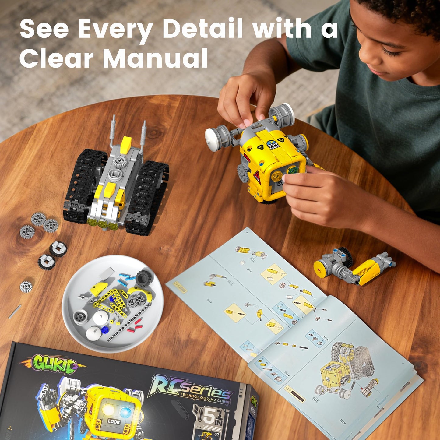 Glikid 5 in 1 STEM RC Robotics Kit, APP & Remote Control Robot Building Kit, DIY Science Kits for Kids Age 8-12, 8 Year Old Boy Birthday Gift