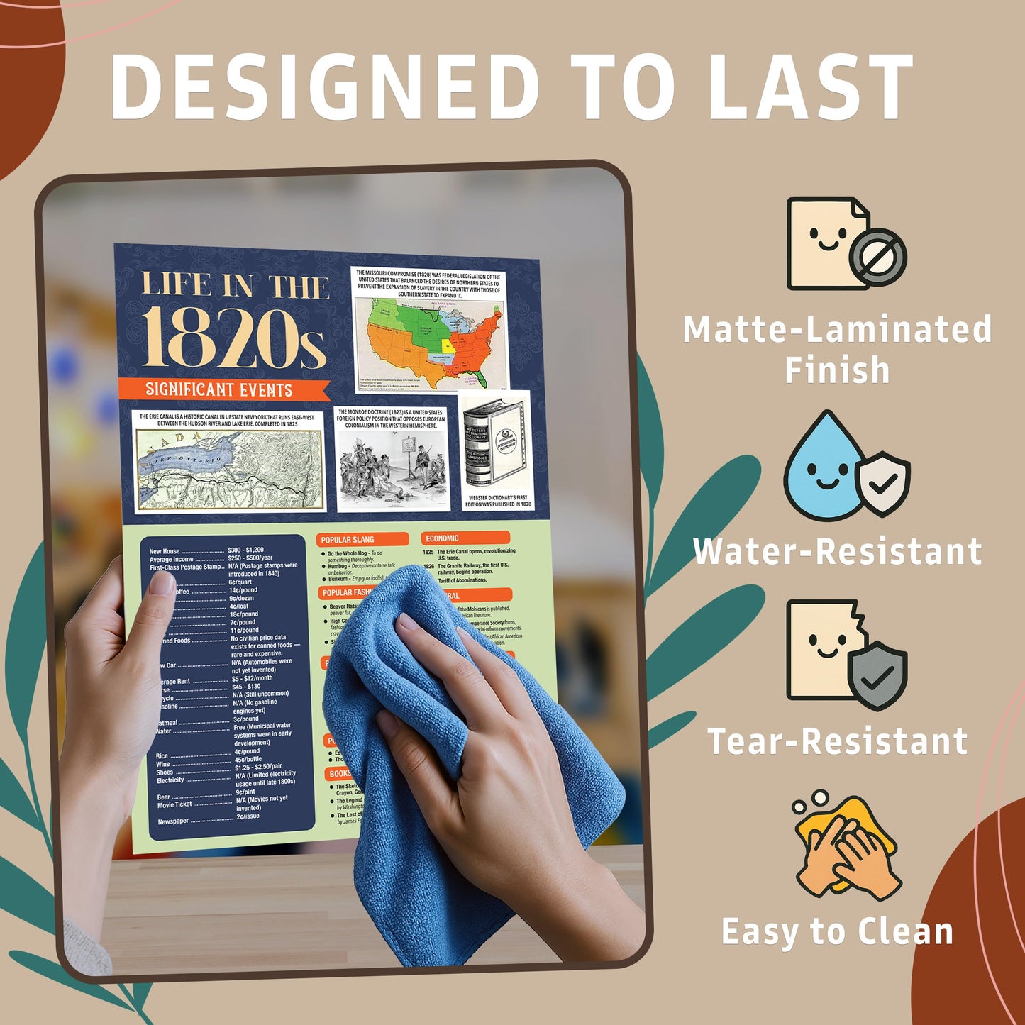 Decorably 10 Life Through Decades History Posters for Classroom 1800-1890, 12x16in Matte-Laminated for School Hallways, Bulletin Boards, Home Study Corner