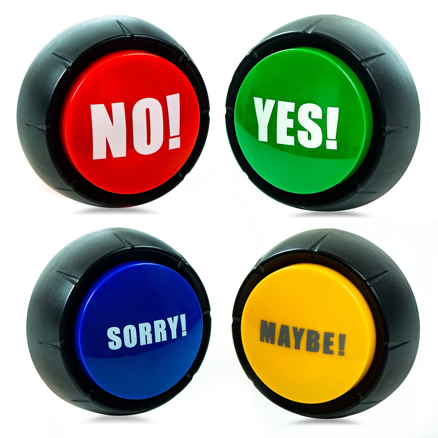 Yes No Maybe Sorry Sound Buttons, Set of 4 Talking Answer Buzzers for Classroom Game Shows, Funny Office Desk Toys & Gadgets, Gifts for Coworkers, Boss