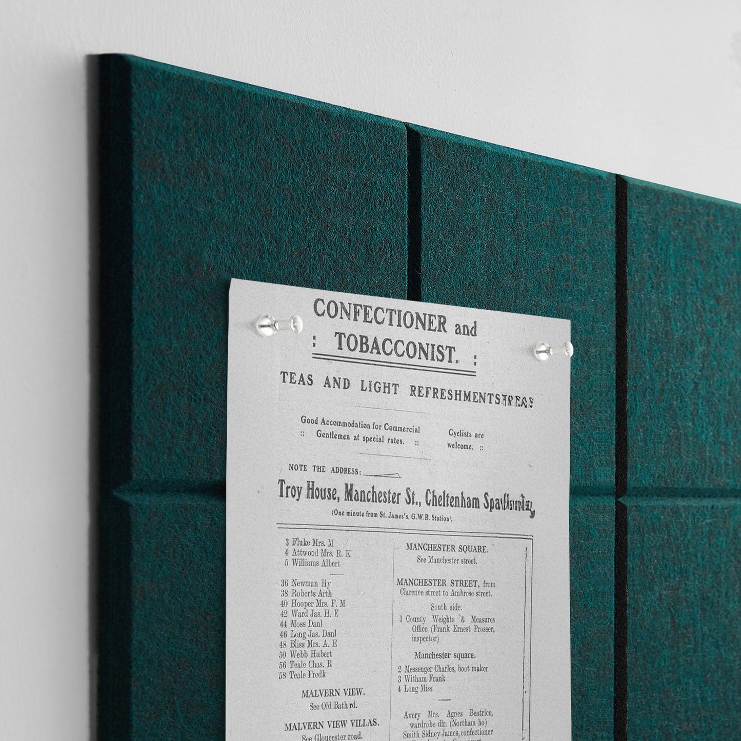 TSJOFFICE Large Cork Board for Wall - 48" x 36" Bulletin Board with 50 Pushpins for Office Decor, Pin Board 12 Pack Felt Wall Tiles with Safe Removable Adhesive Tabs, Corkboard for Home - Dark Green