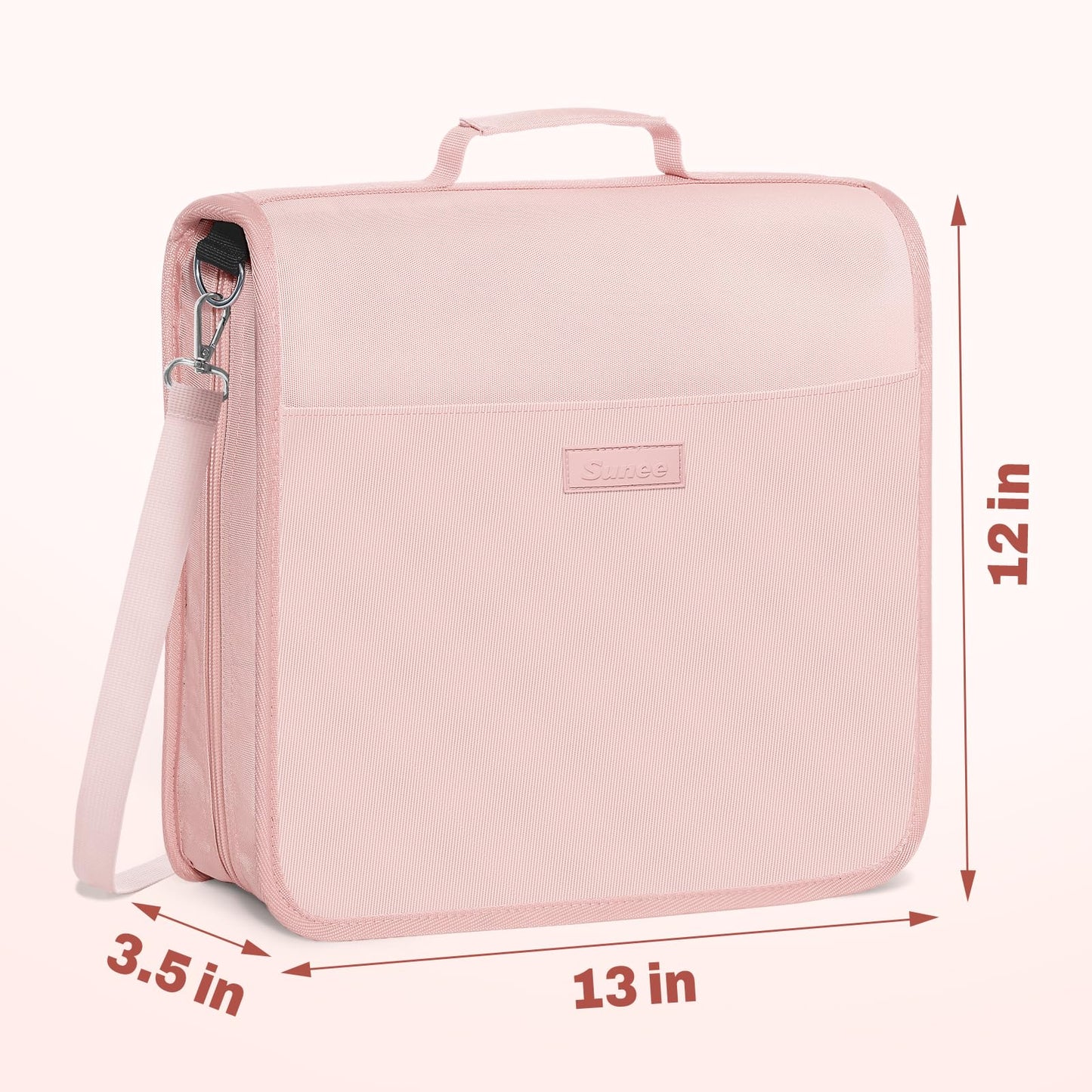 SUNEE Zipper Binder 3 Ring, 3 Inch O-Ring with Handle and Shoulder Strap, 600-Sheet Capacity, Multi-Pockets for Middle School Organizer Binder with Zipper, Pink Lotus