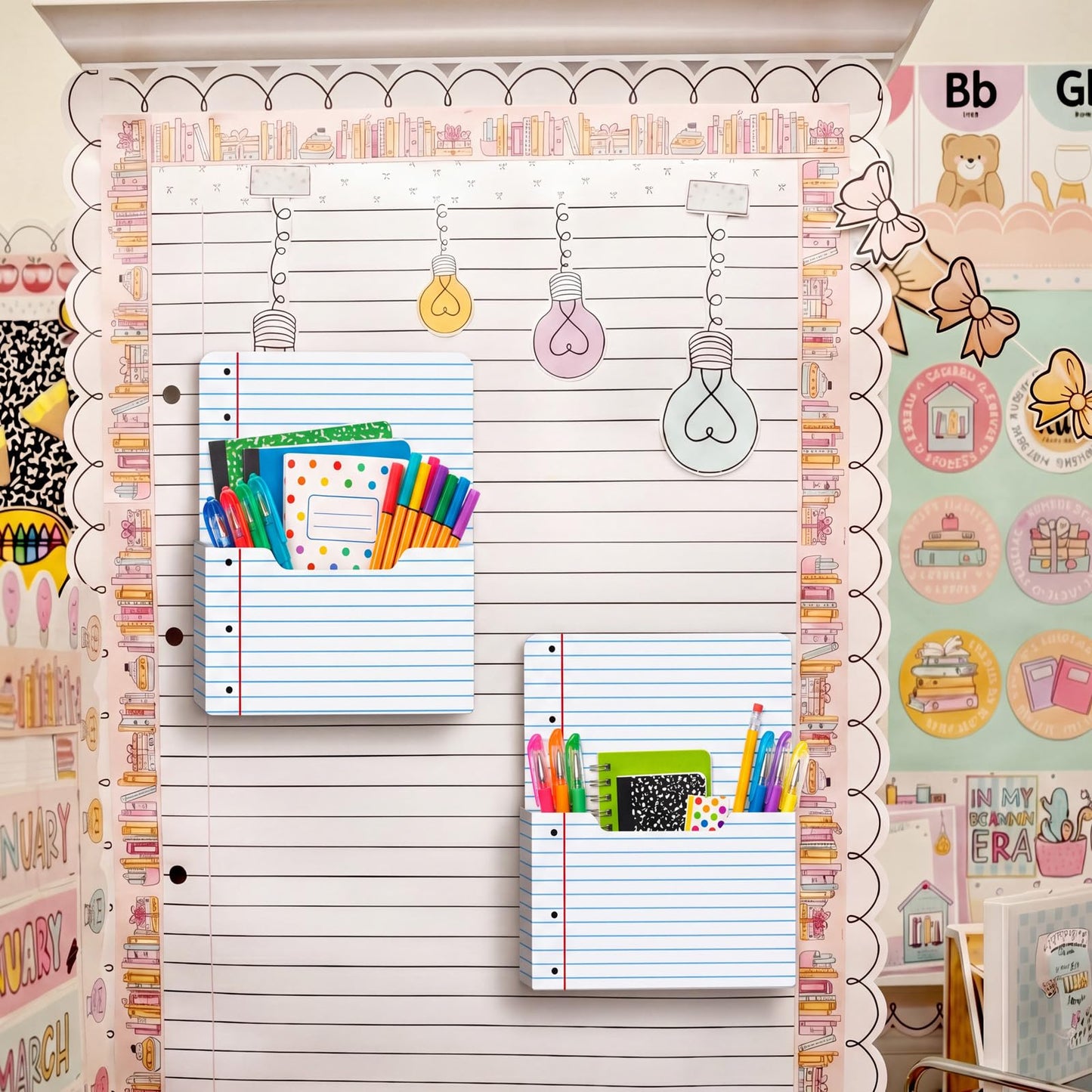 Gilprop 2 Pcs Notebook Line Magnetic File Folder Holder Pocket File Organizer Classroom Decor Teacher Desk Accessories for Whiteboard Mail Paper Book No Drilling School Desk Door Classroom Essential
