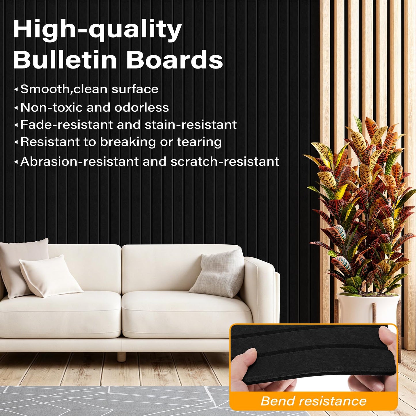 Large Felt Bulletin Board，47.2" x 35.4" 12 Pack Cork Board Alternative for Walls,Felt Wall Tiles for Office & Home Decor,Pin Board with 30 Pcs Pushpins and 72 Adhesive Tabs-Black