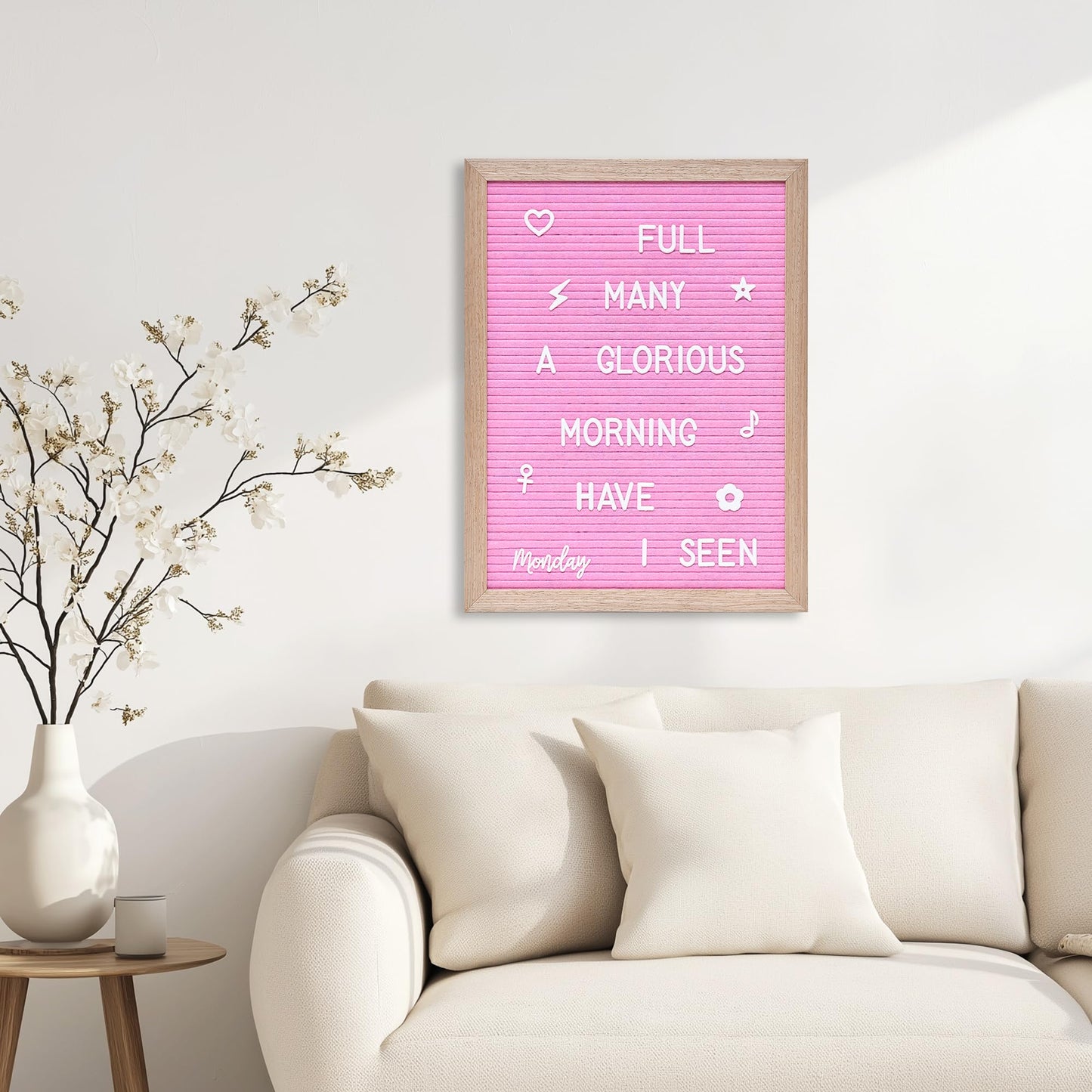 Felt Letter Board with 402 Letters, Numbers & Symbols - 12 x 16 inch Large Changeable Message Board with Wooden Frame Wall Mount Hook, 2 Canvas Bags, Wood Stand (Pink)