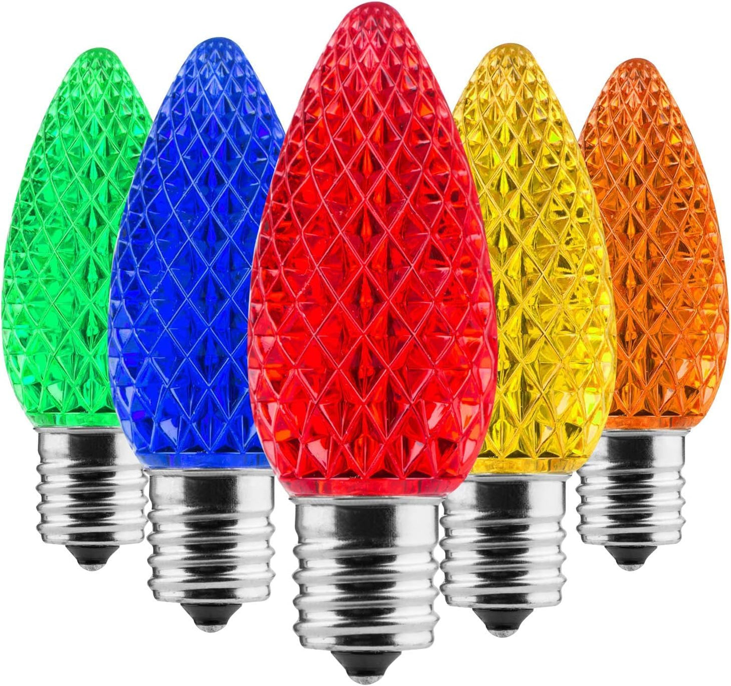 Minetom C9 Multicolor LED Replacement Christmas Light Bulbs, 25 Pack, Dimmable, Fits C9/E17 Base